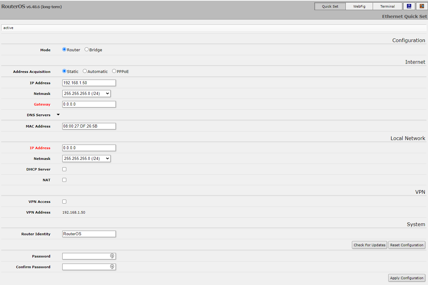 Web interface login