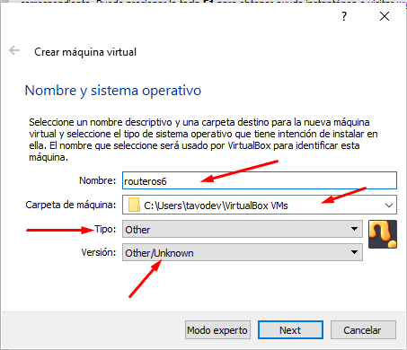 VM name and type