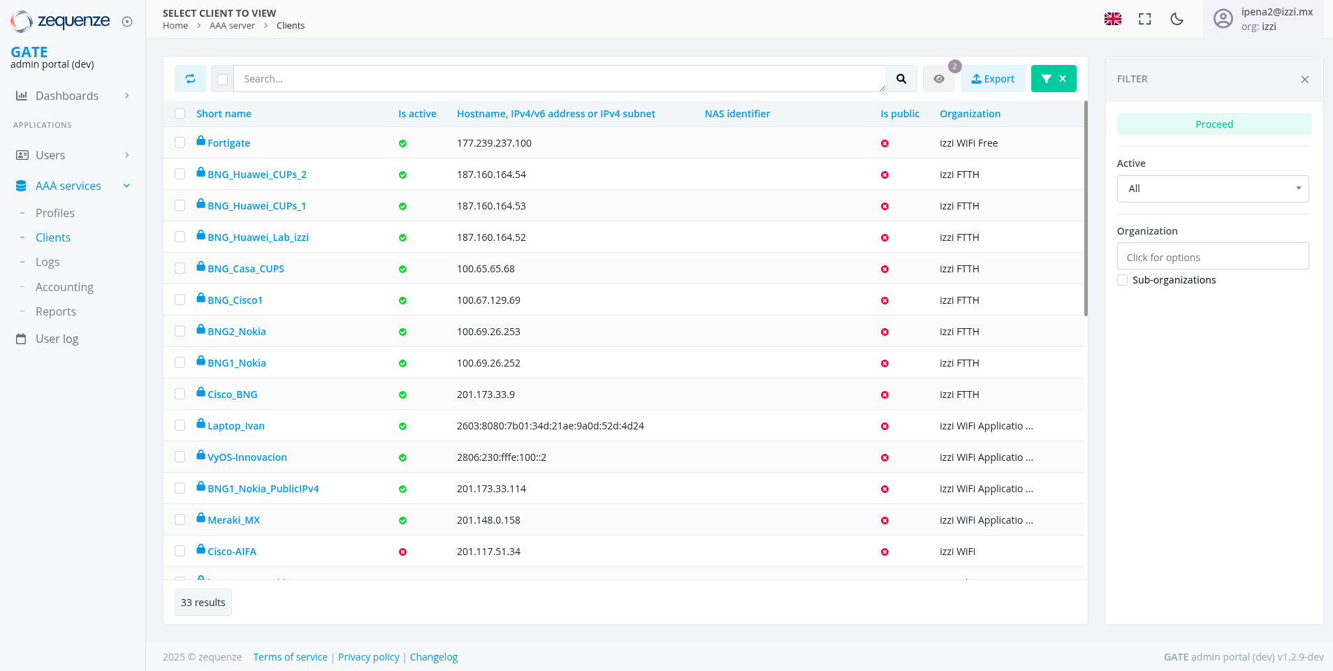 [IMAGEN 24: Colocar aquí "1.0_Client_Radius.png" - Lista de clientes con acceso Read-Only]