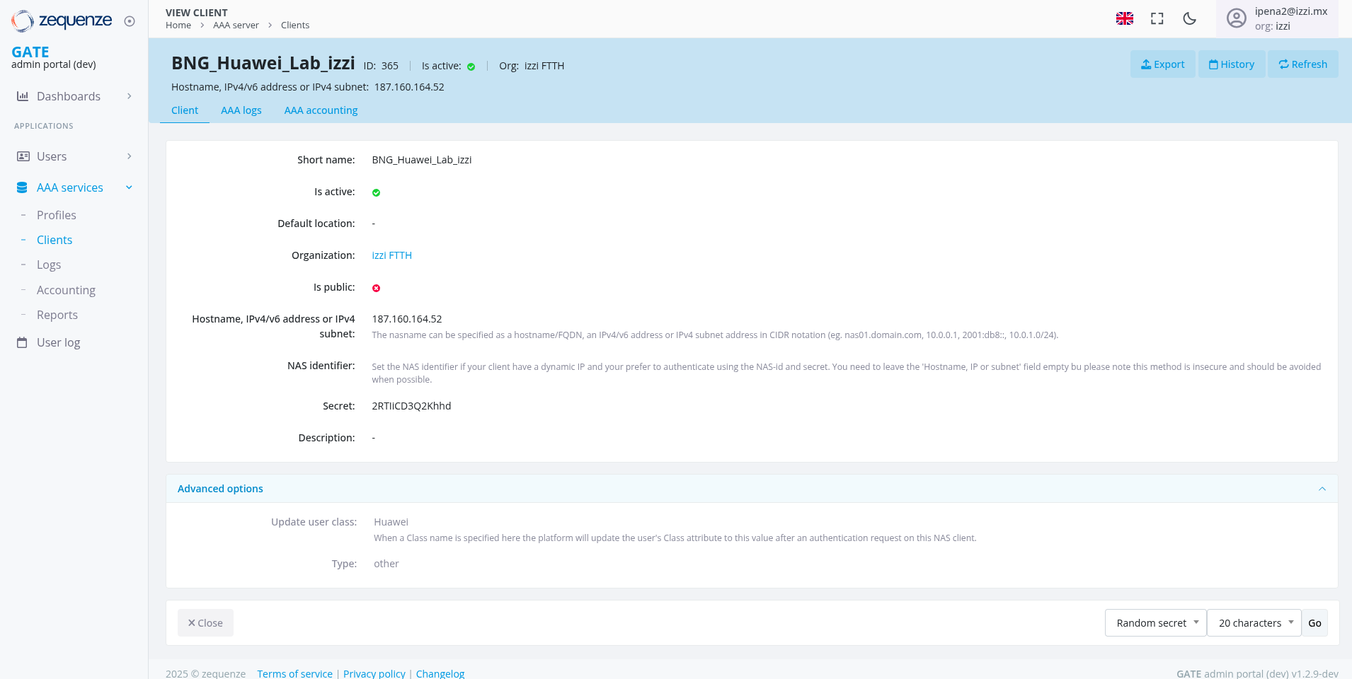 [IMAGEN 25: Colocar aquí "1.1_Client_Radius.png" - Vista detallada de cliente Read-Only]