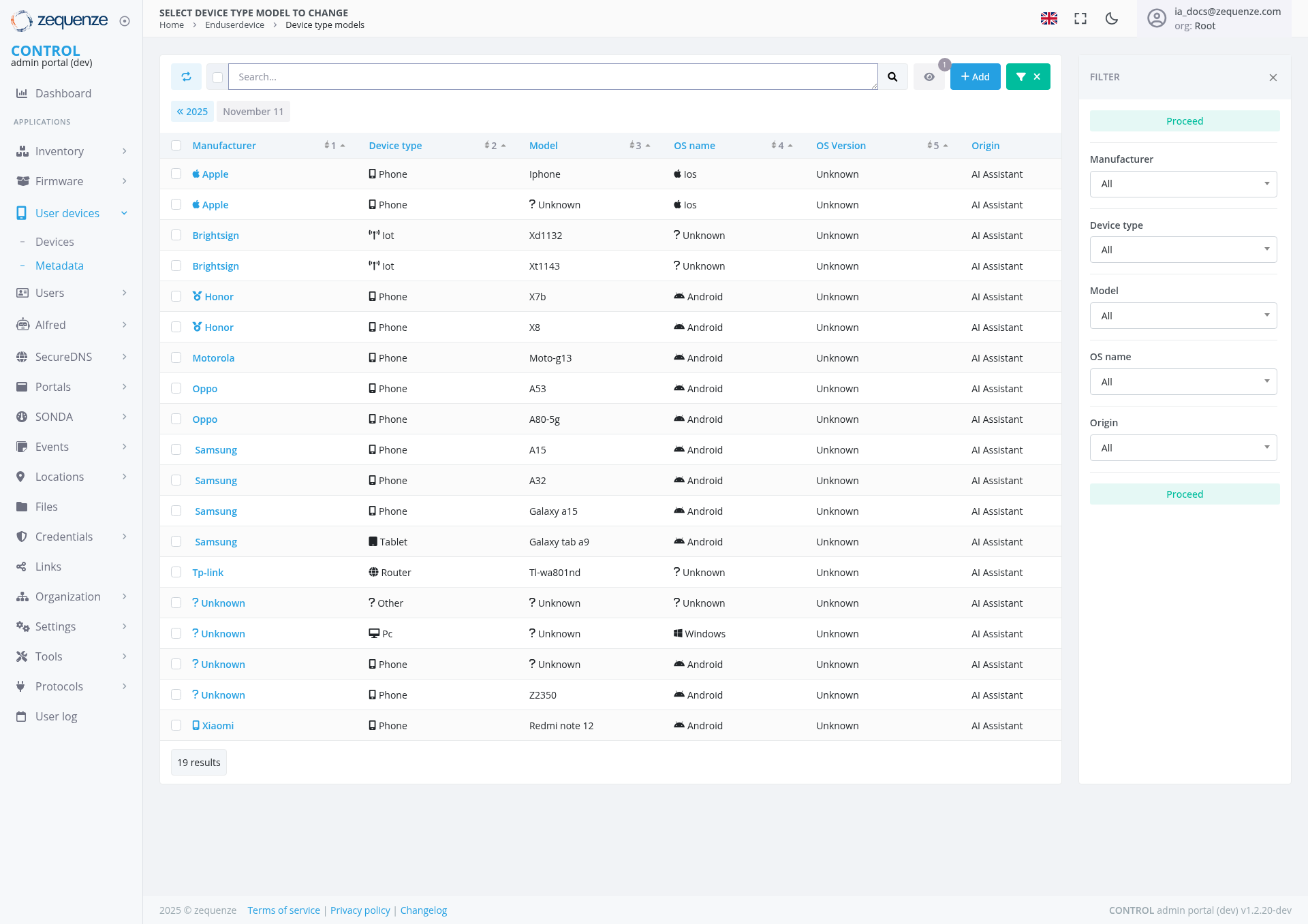 Screenshot - Device type models