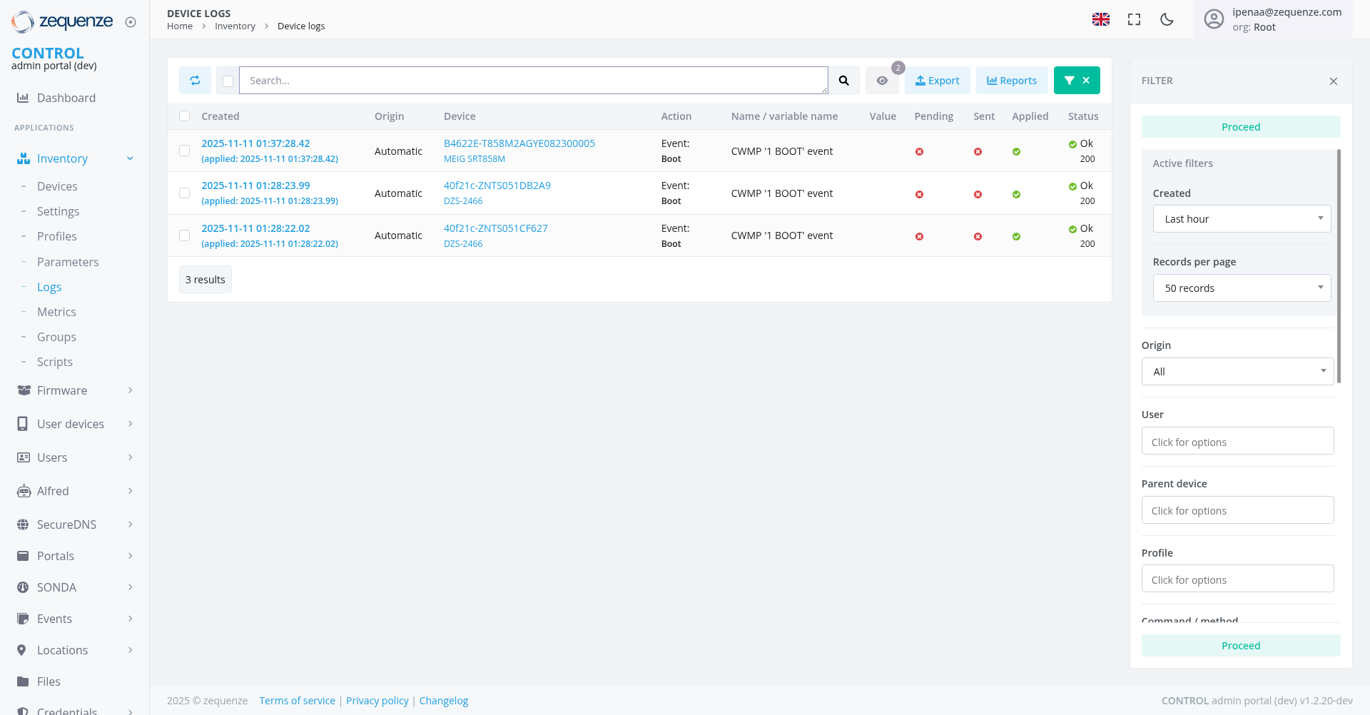 Screenshot - Device logs