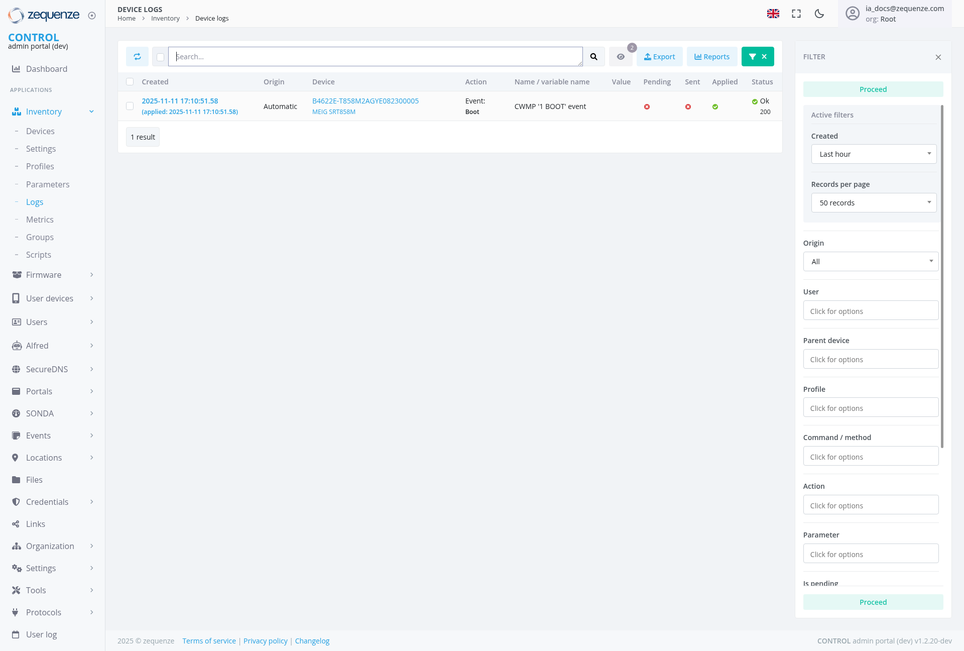 Screenshot - Device logs