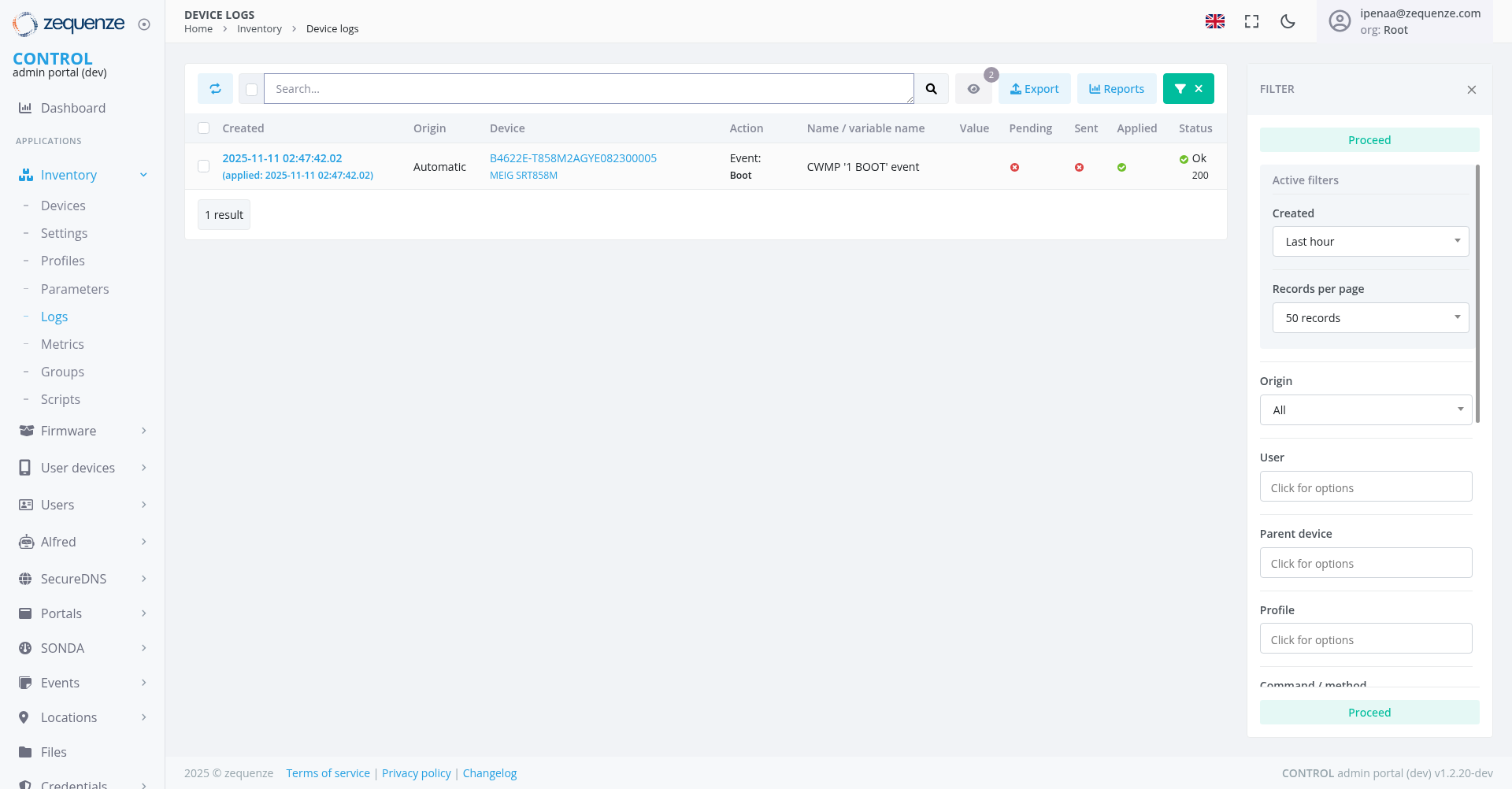 Screenshot - Device logs