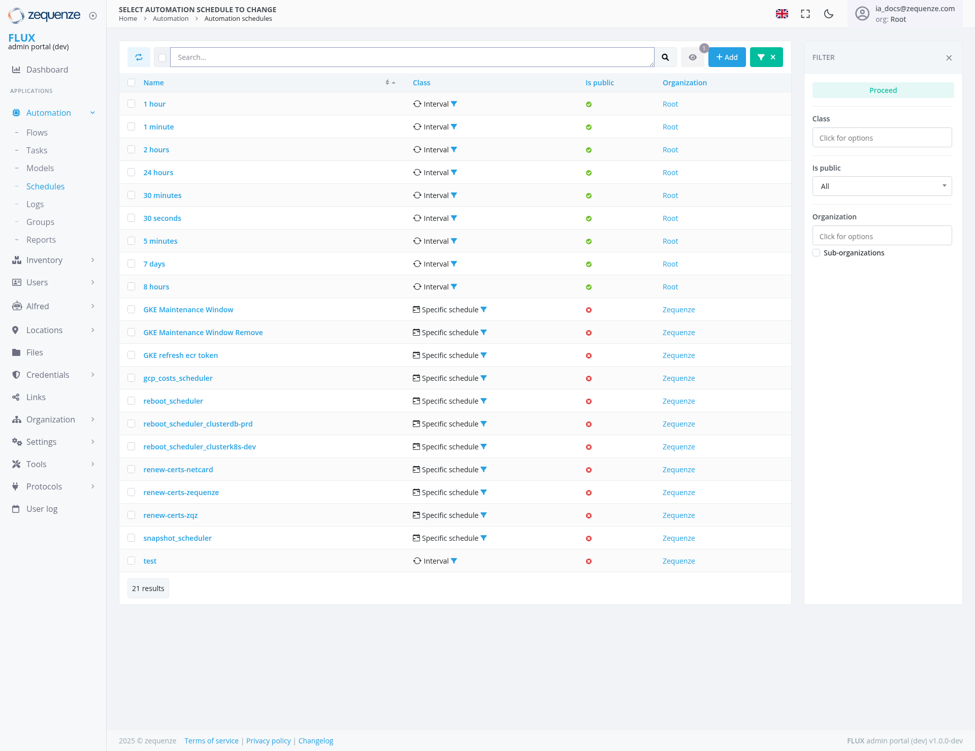 Screenshot - Automation schedules
