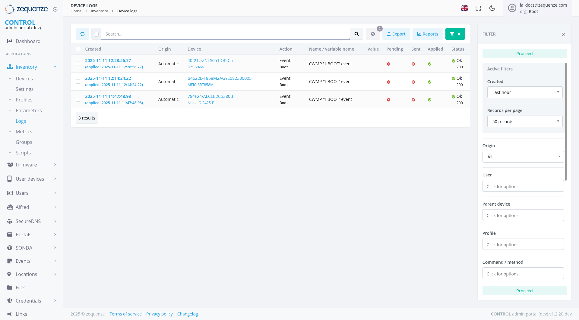 Screenshot - Device logs