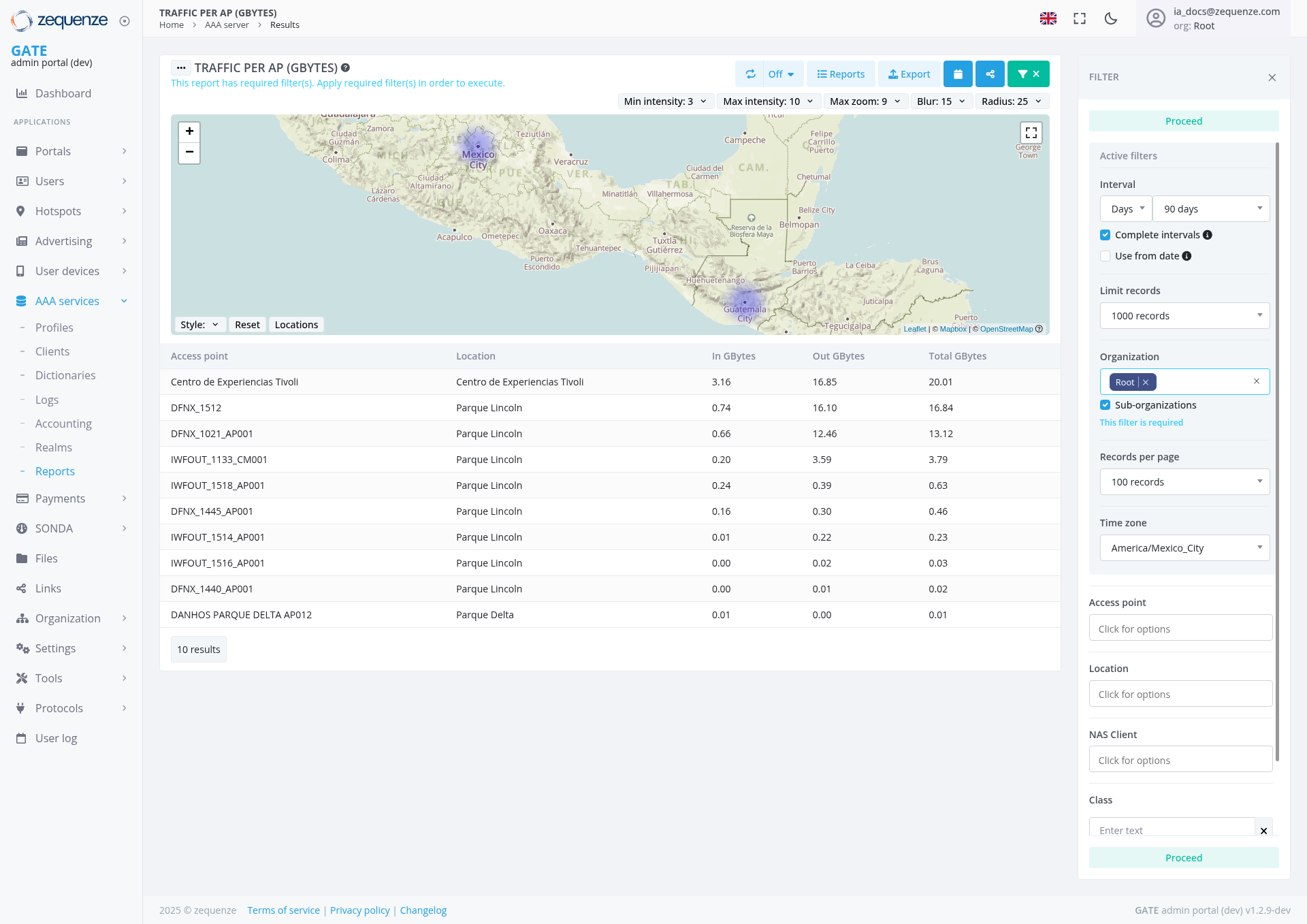 Screenshot - Results: Traffic per AP (GBytes)