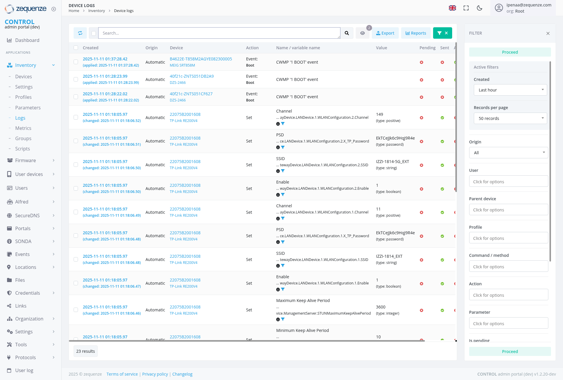 Screenshot - Device logs