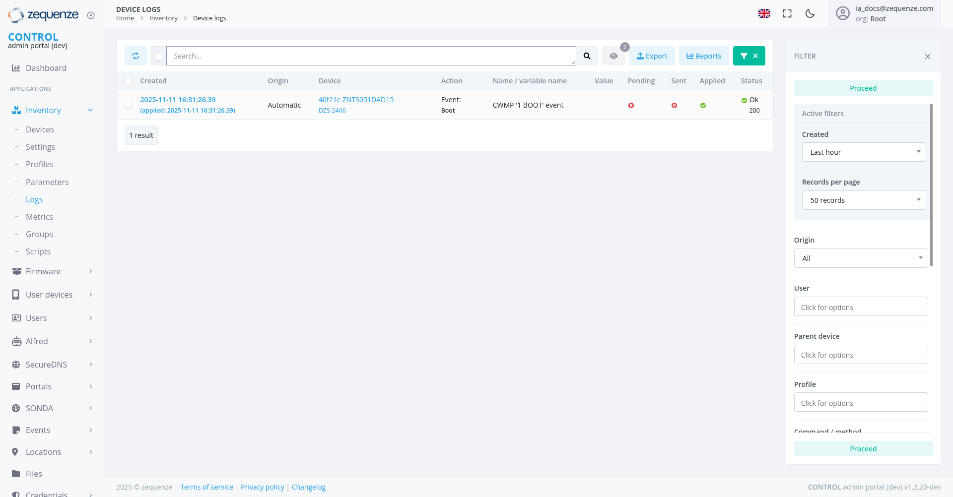 Screenshot - Device logs