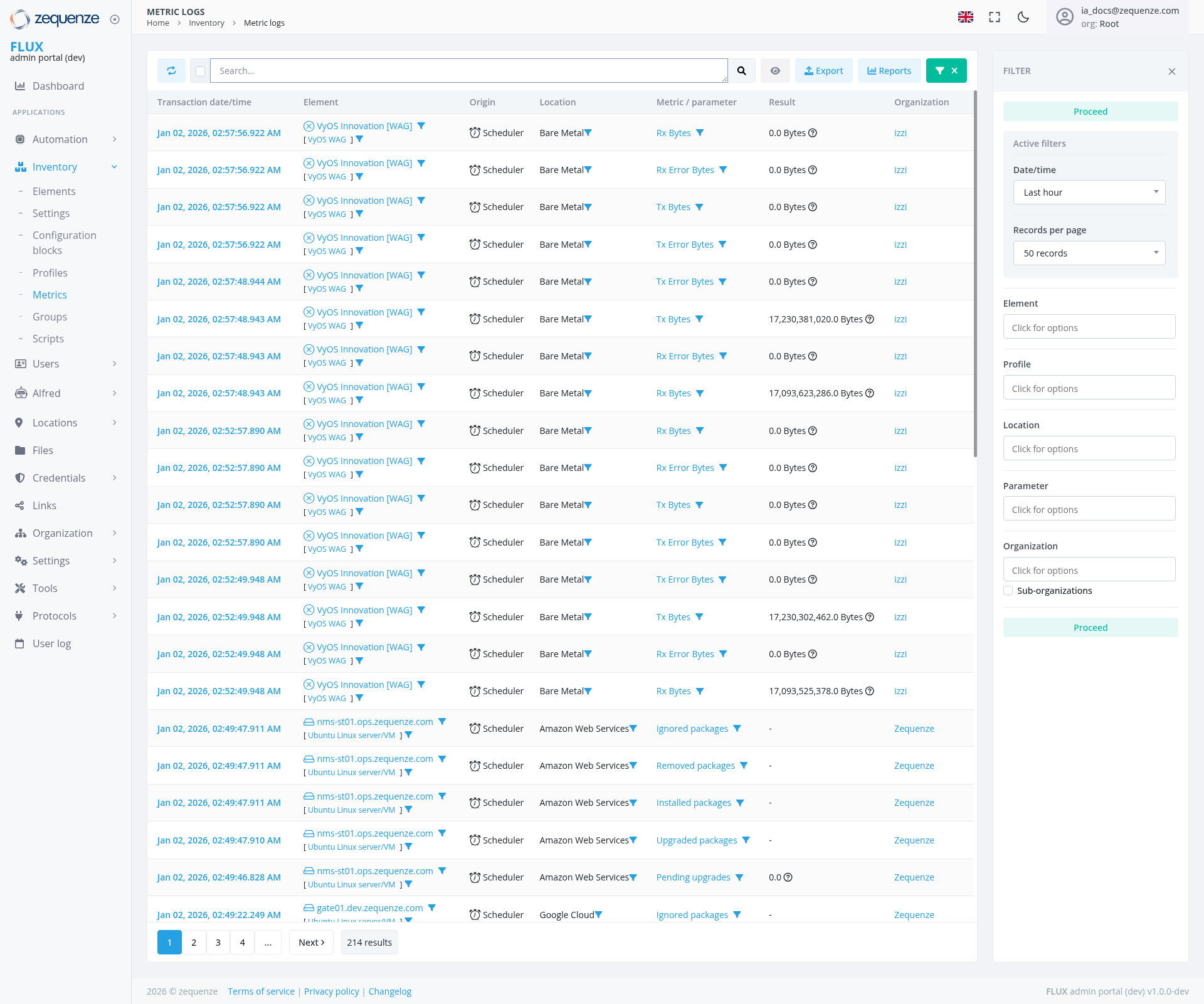 Screenshot - Metric logs