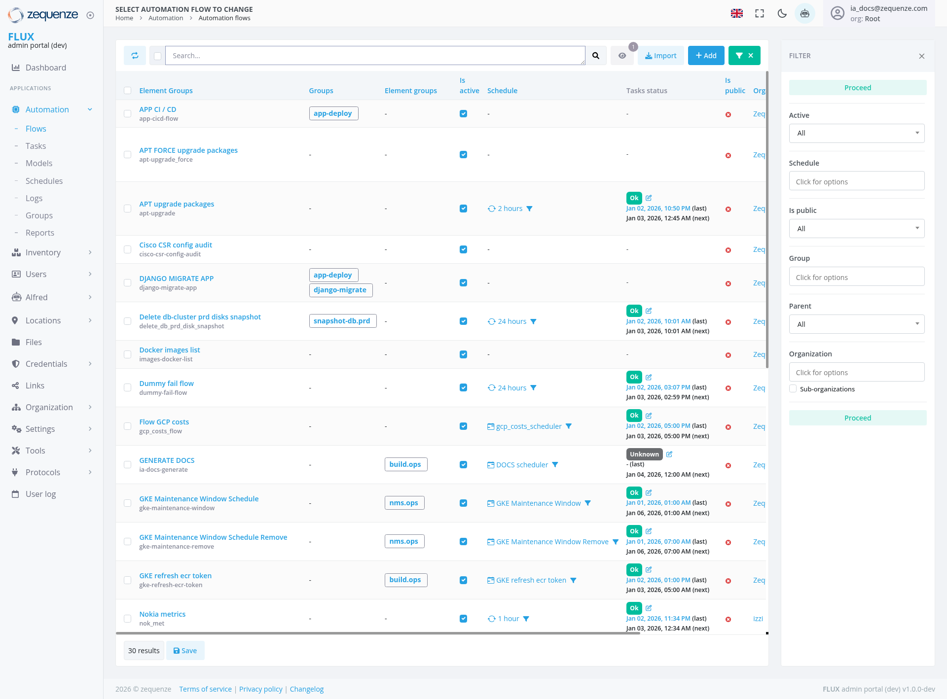 Screenshot - Automation flows
