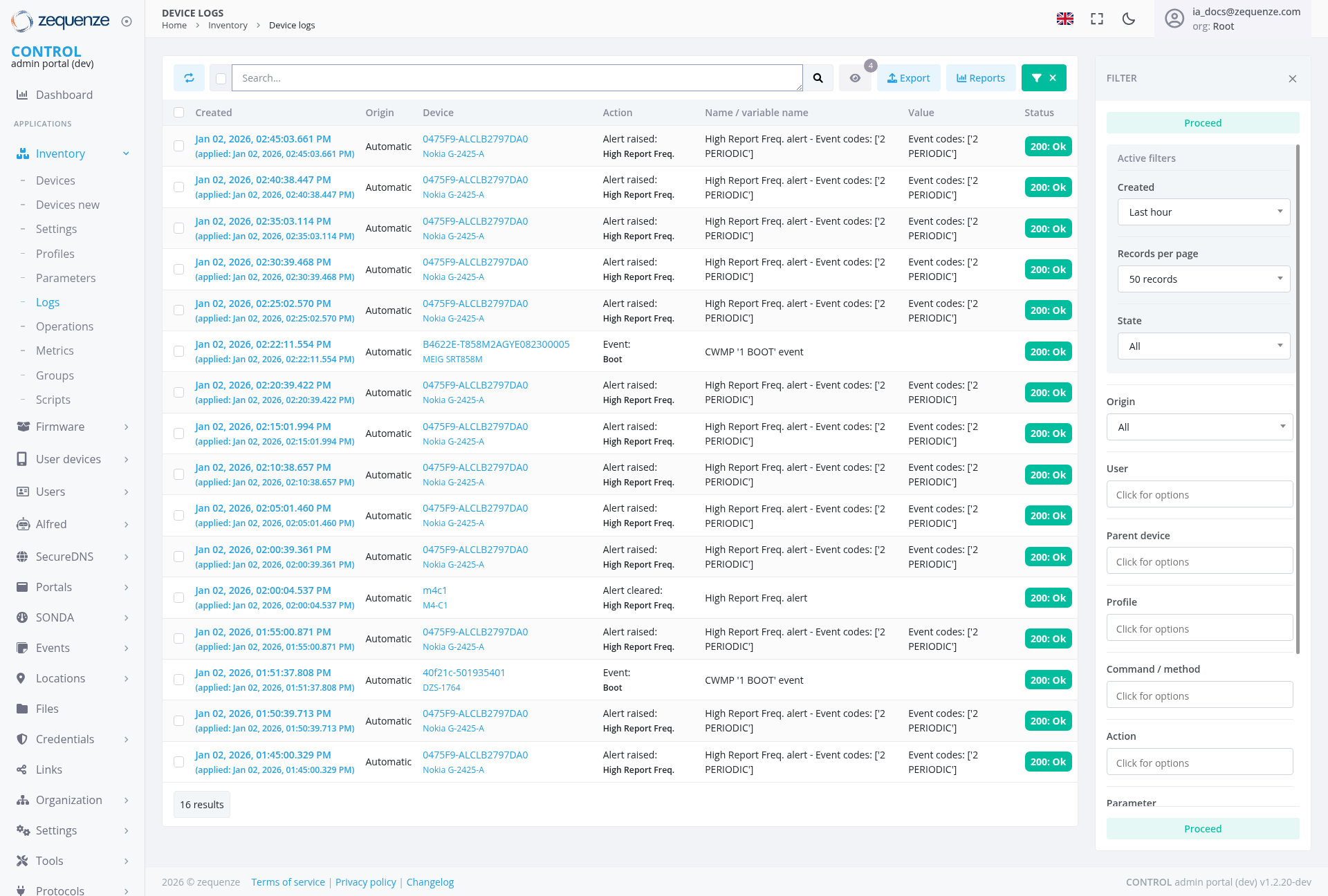 Screenshot - Device logs