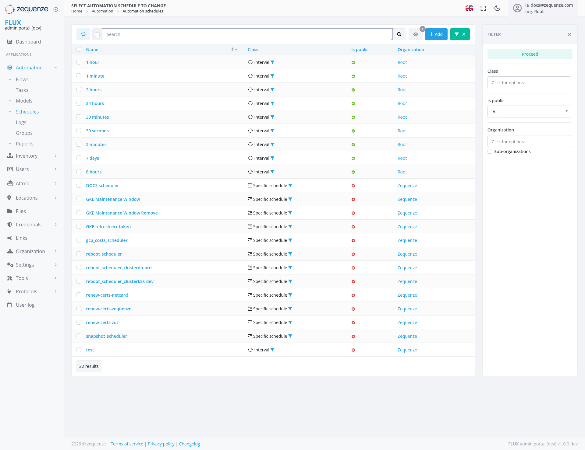 Screenshot - Automation schedules