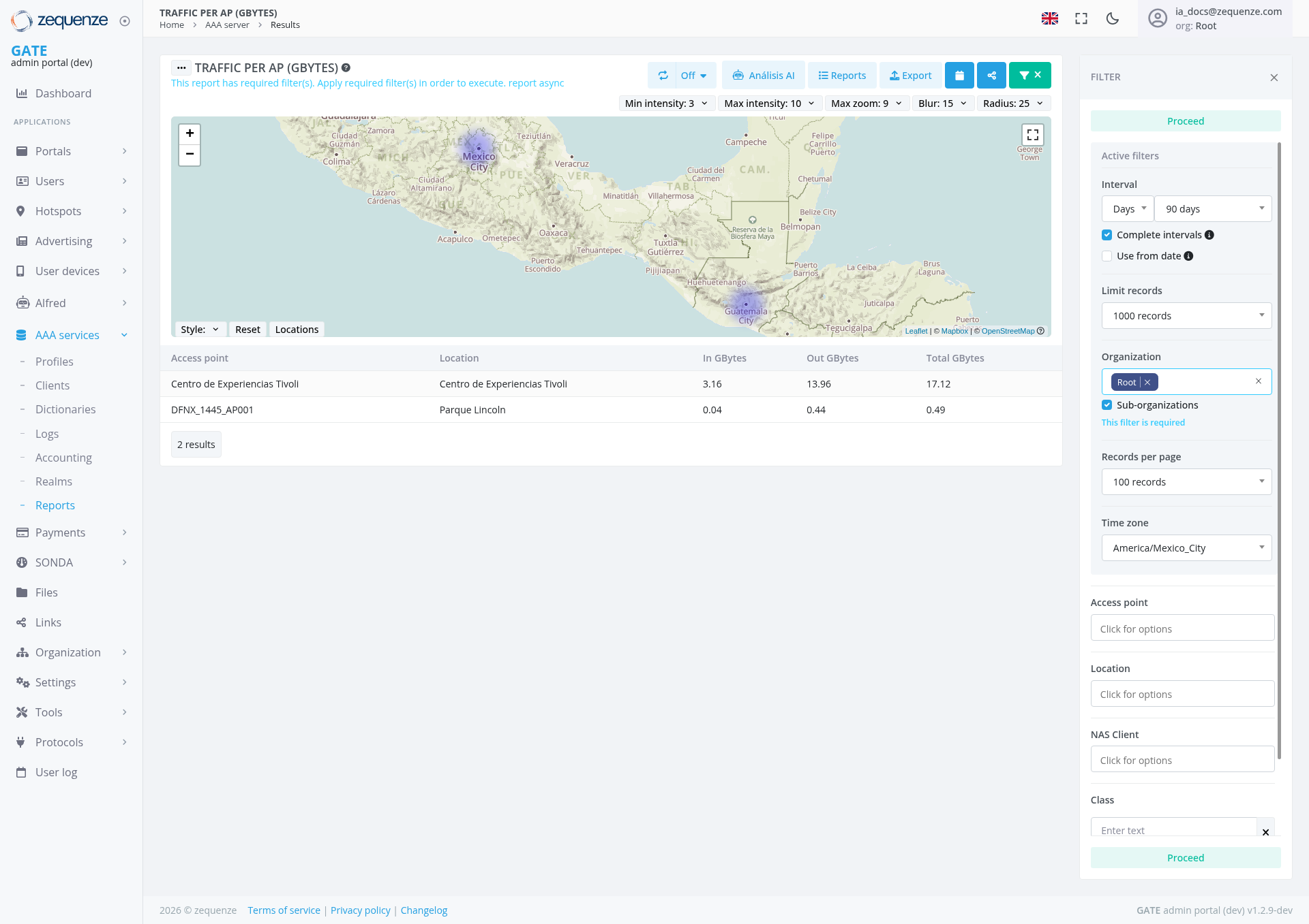 Screenshot - Results: Traffic per AP (GBytes)