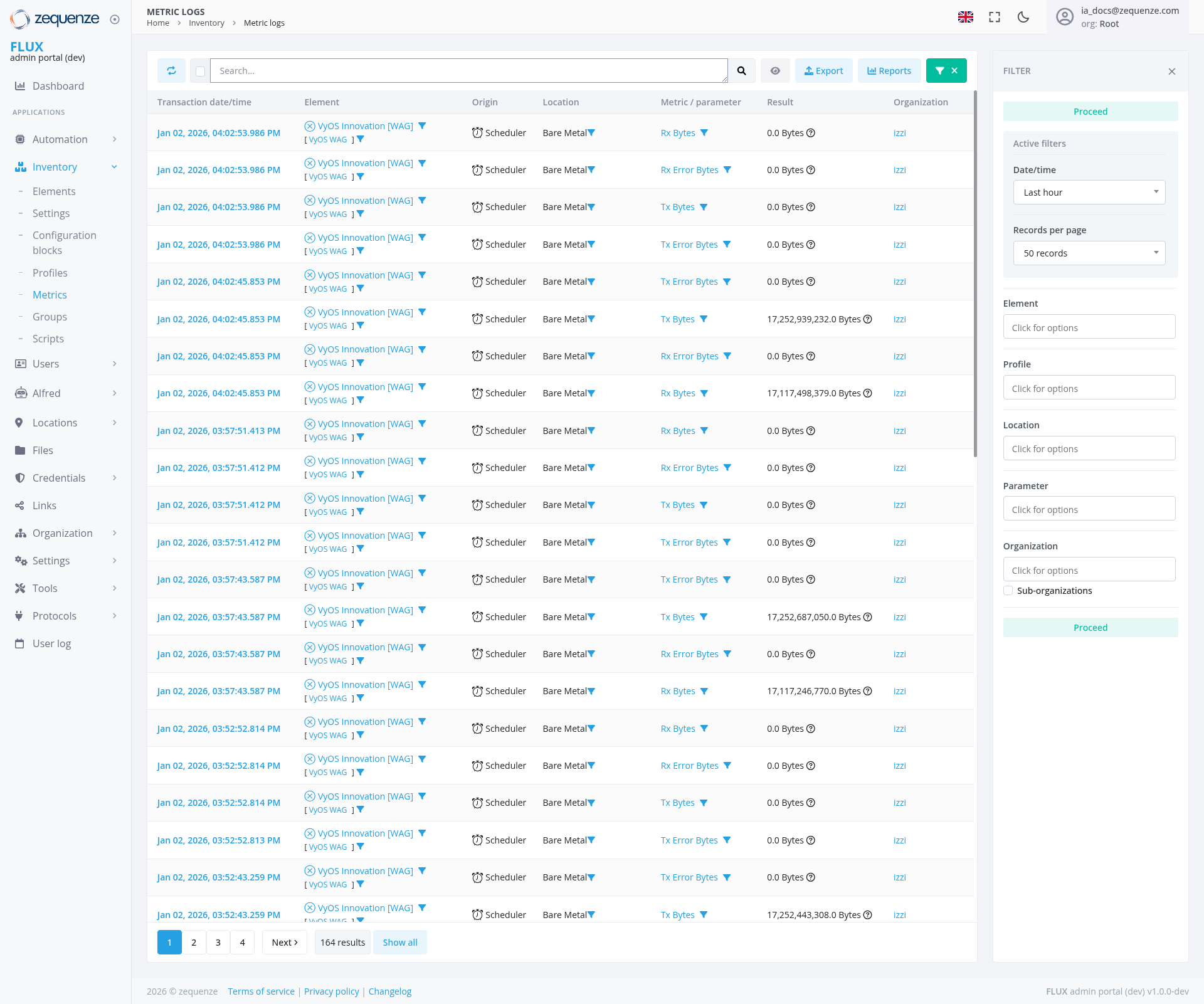 Screenshot - Metric logs