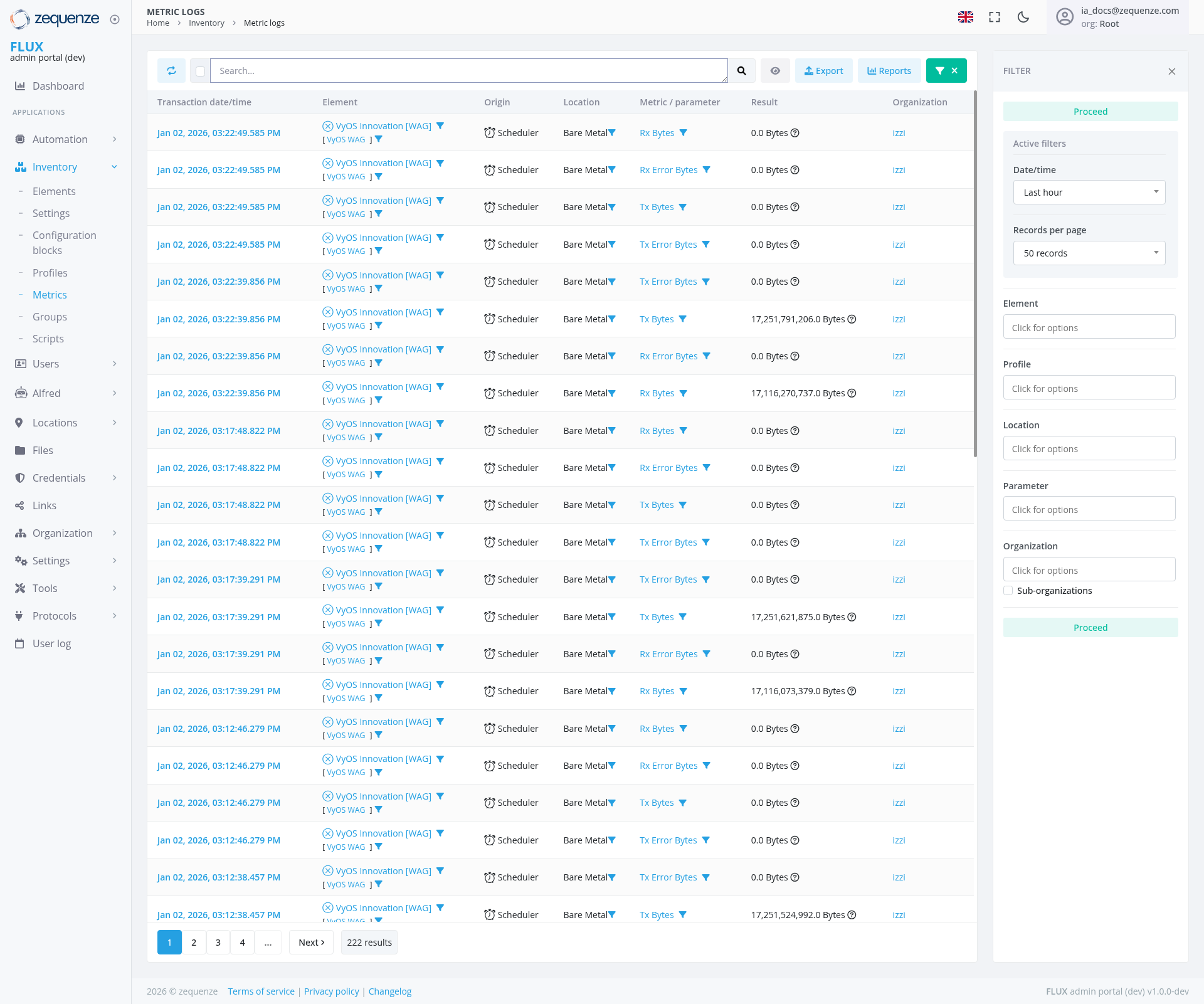 Screenshot - Metric logs