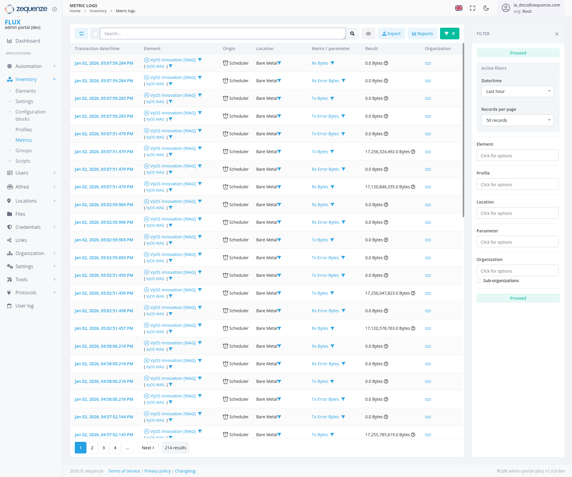 Screenshot - Metric logs