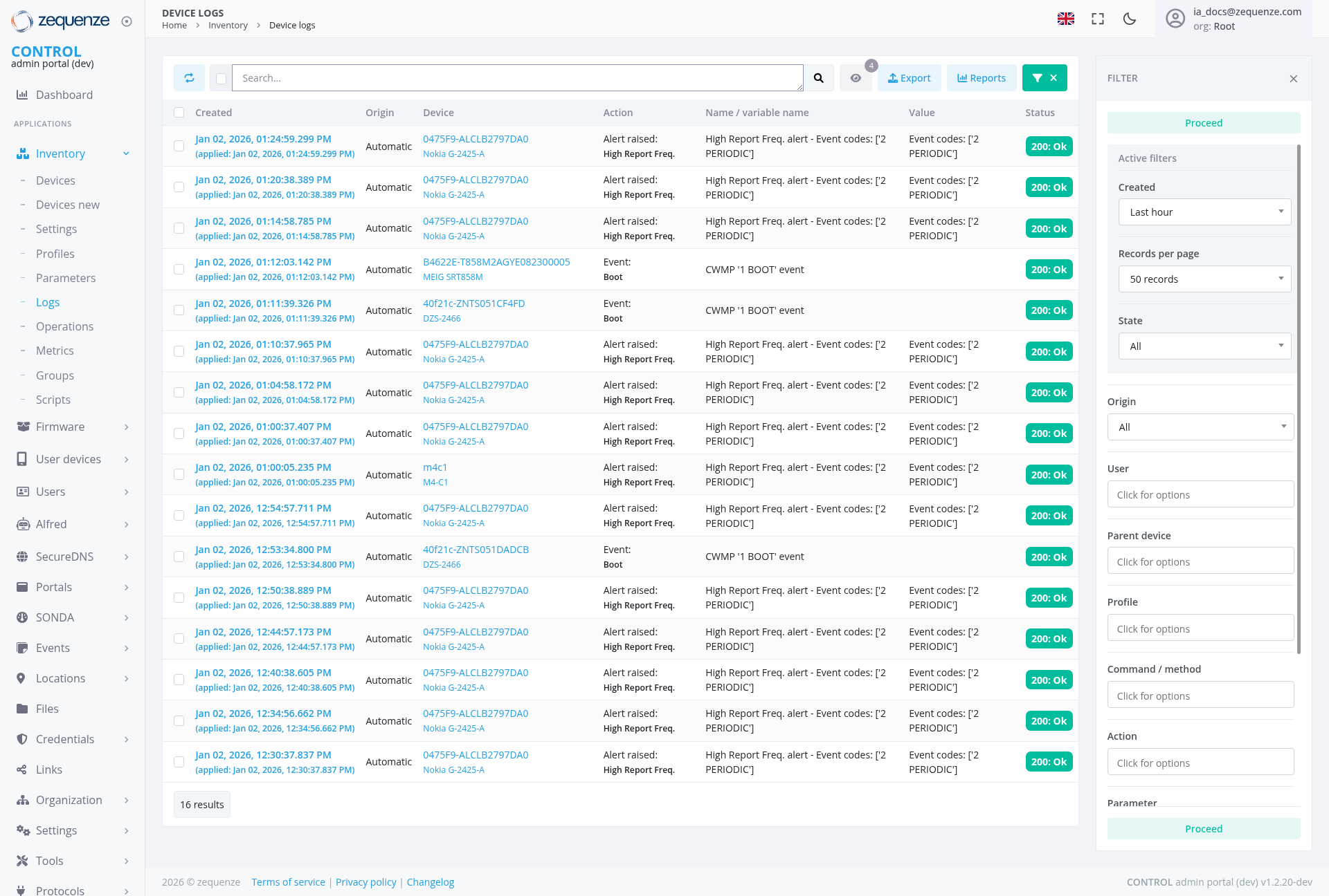Screenshot - Device logs