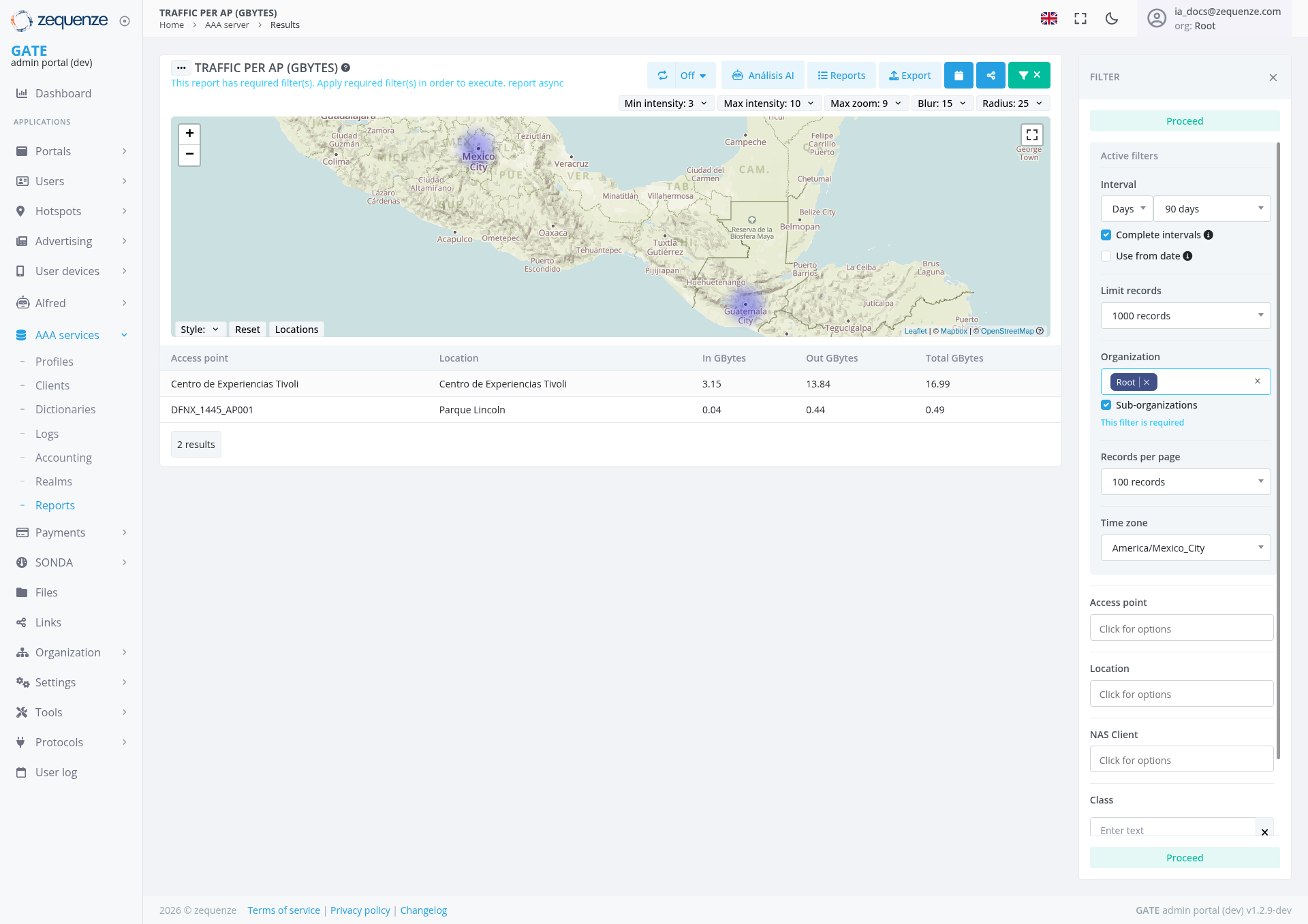 Screenshot - Results: Traffic per AP (GBytes)