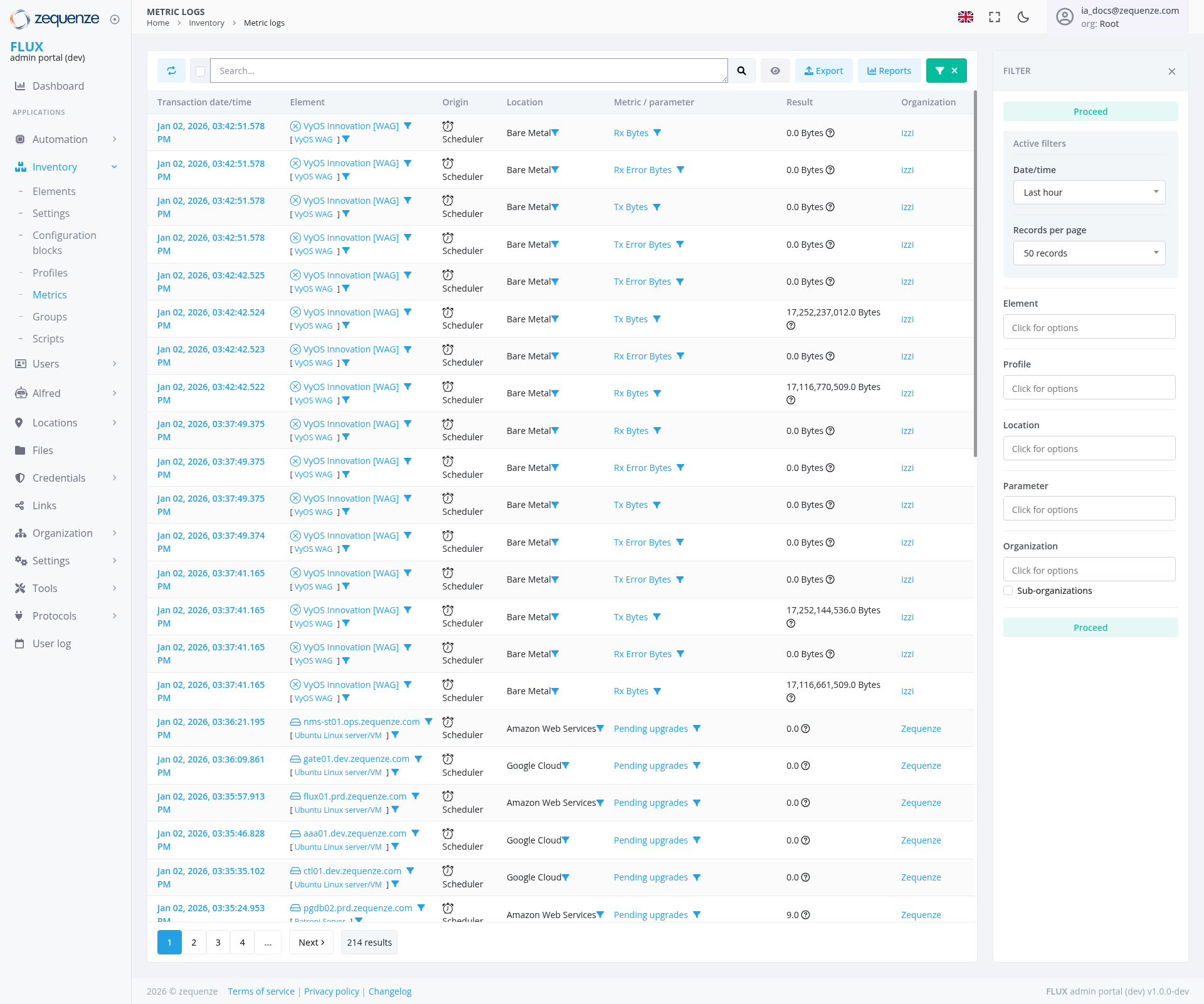 Screenshot - Metric logs