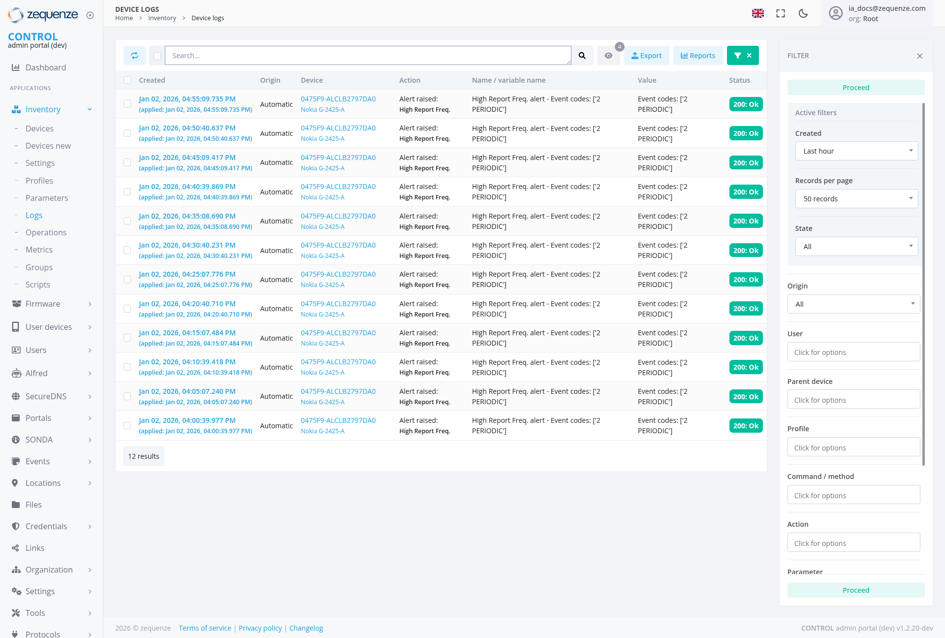 Screenshot - Device logs