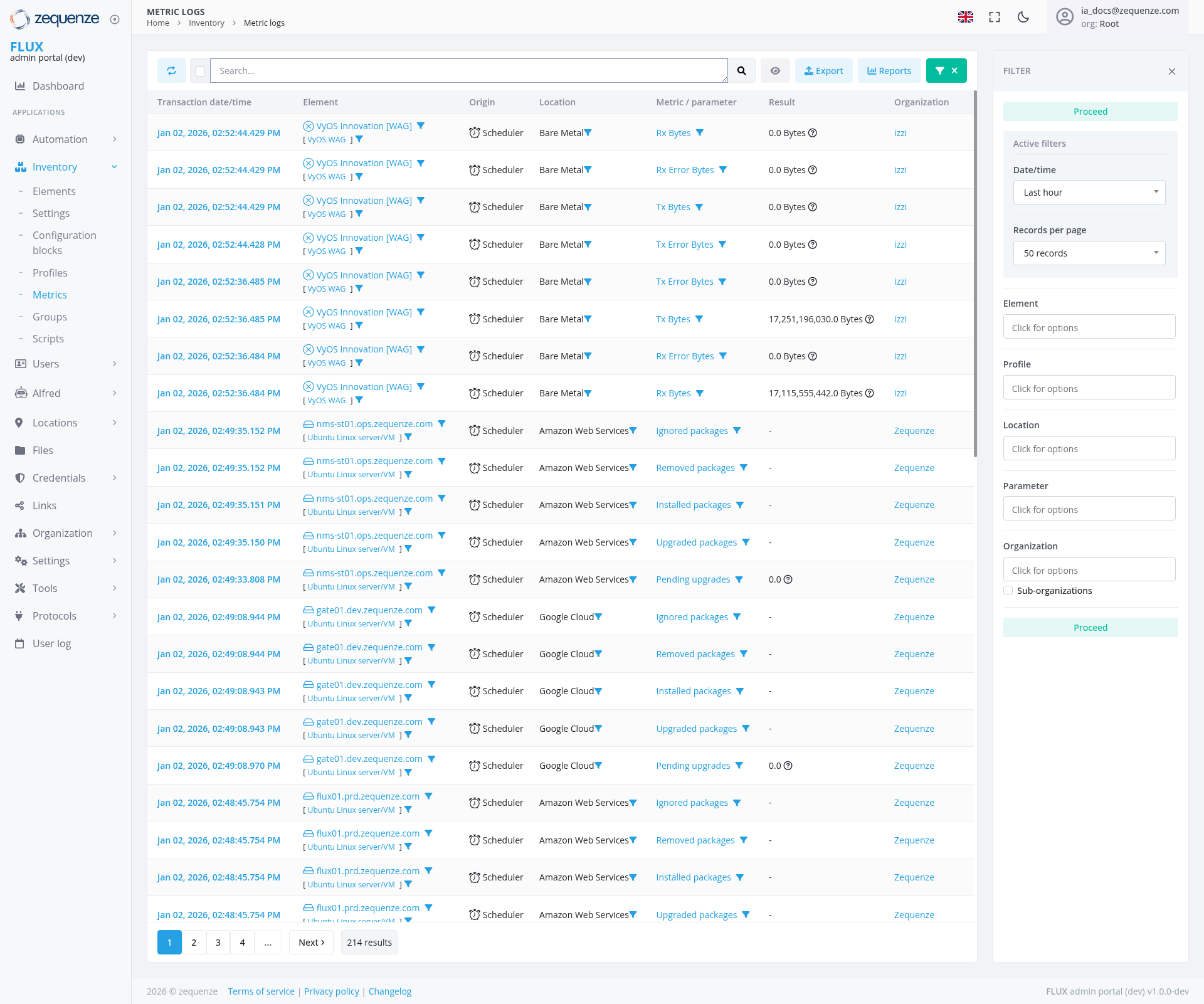 Screenshot - Metric logs
