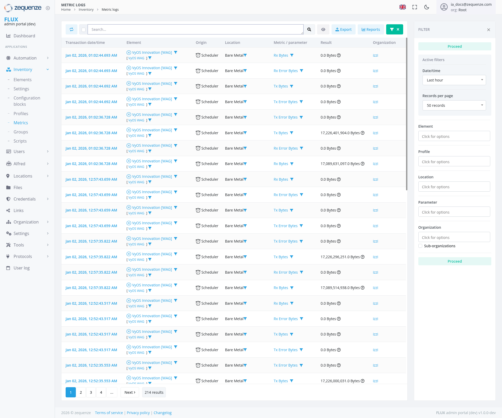 Screenshot - Metric logs