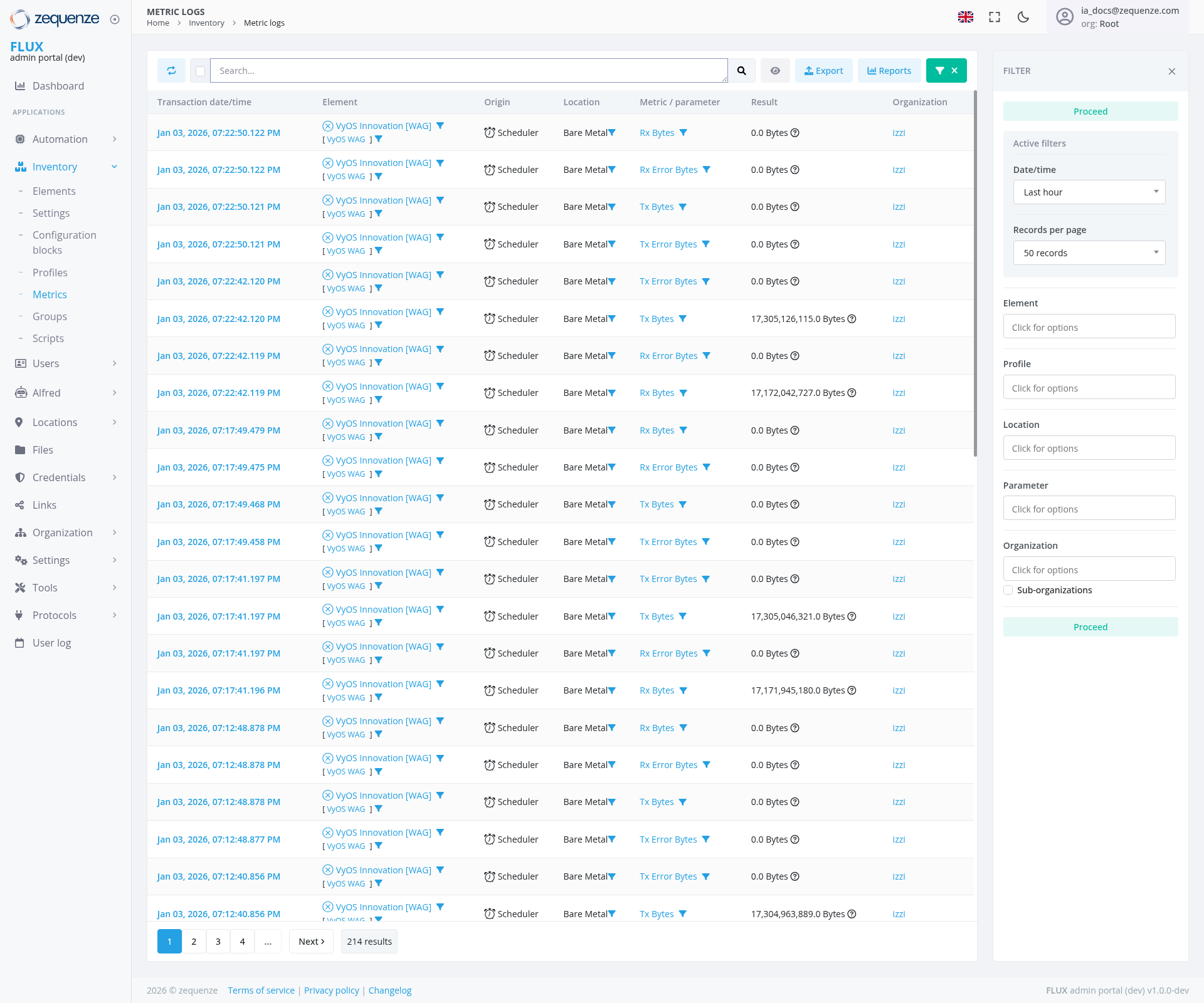 Screenshot - Metric logs
