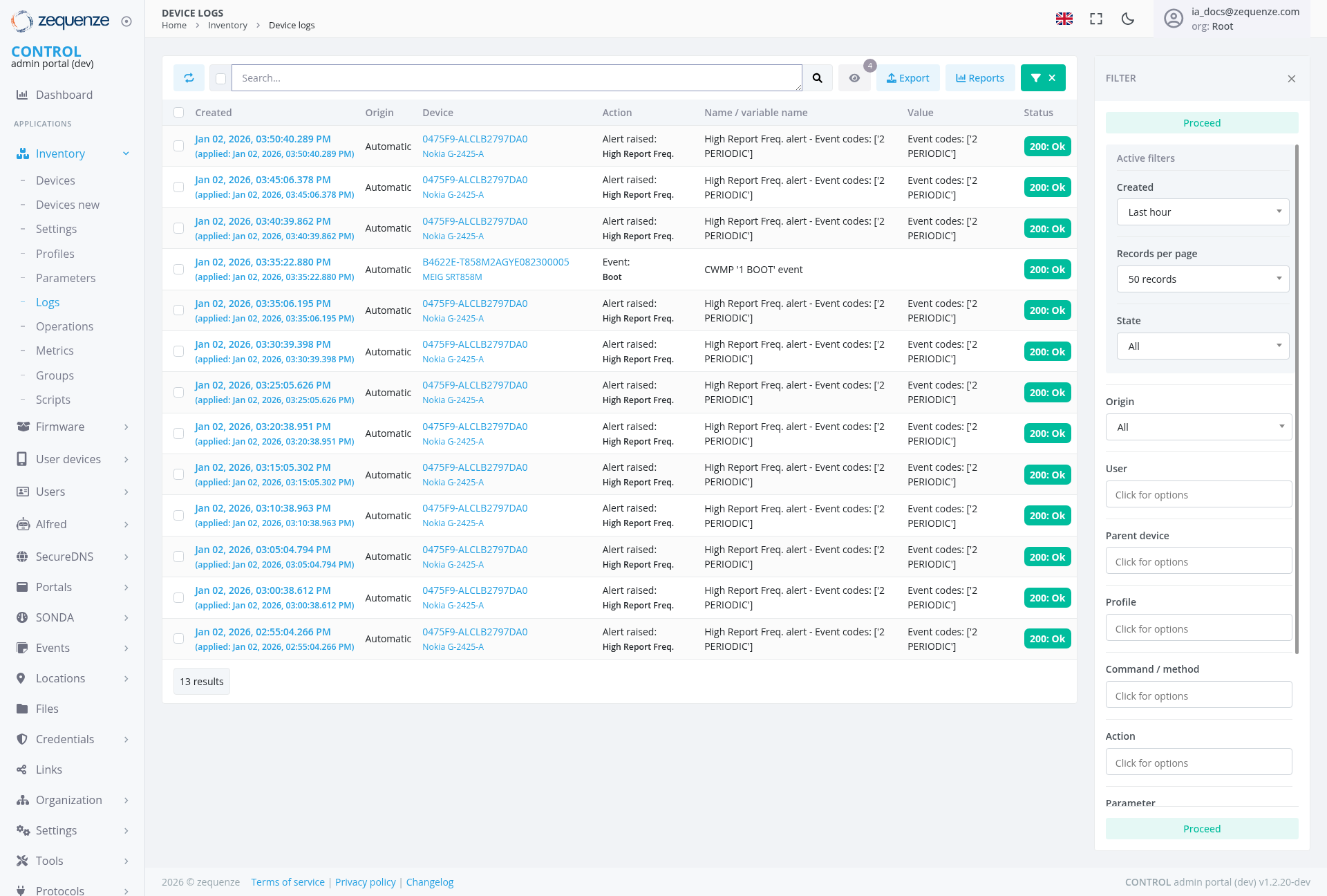 Screenshot - Device logs