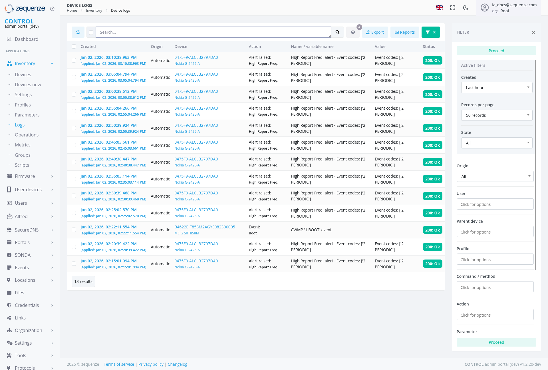 Screenshot - Device logs