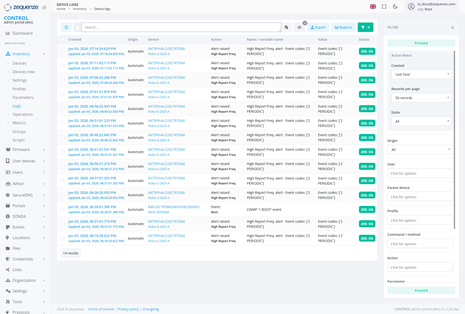 Screenshot - Device logs