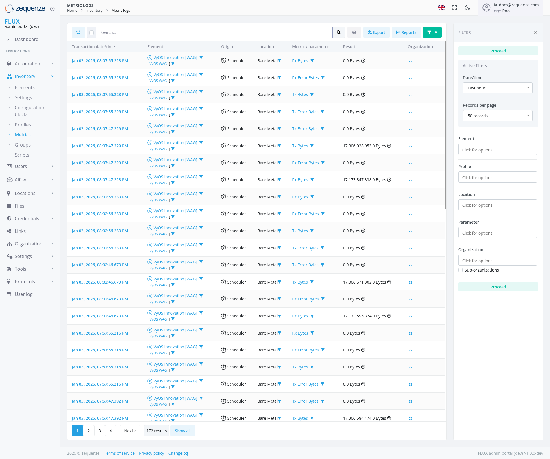 Screenshot - Metric logs