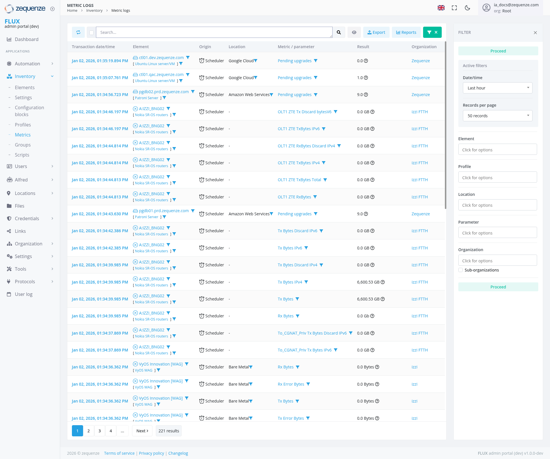 Screenshot - Metric logs