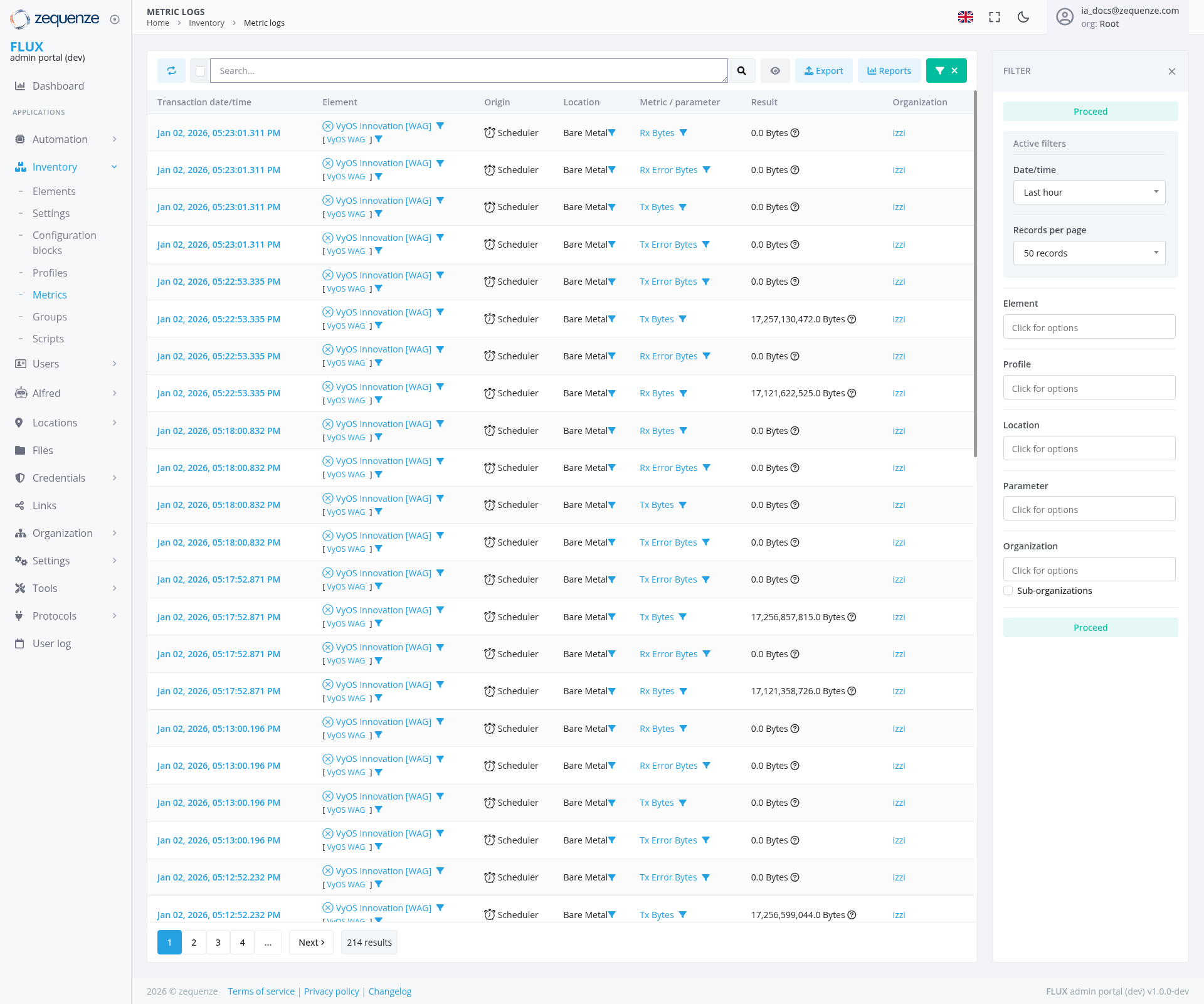 Screenshot - Metric logs
