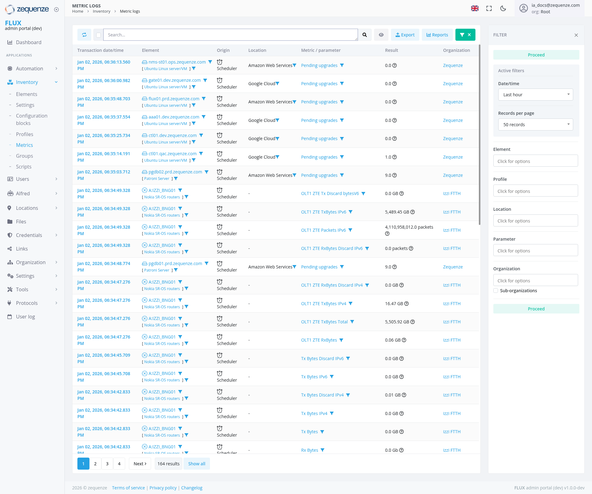 Screenshot - Metric logs