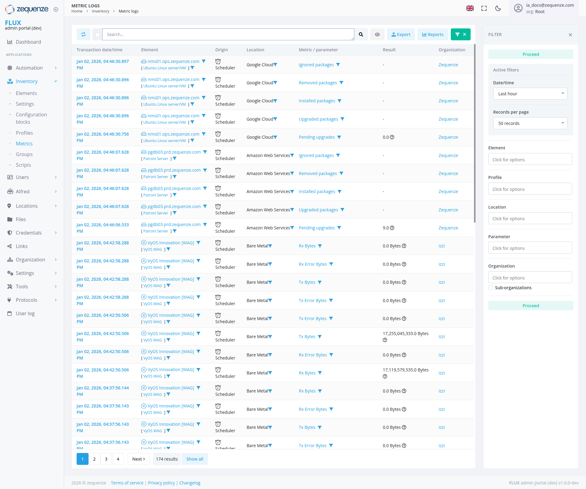 Screenshot - Metric logs