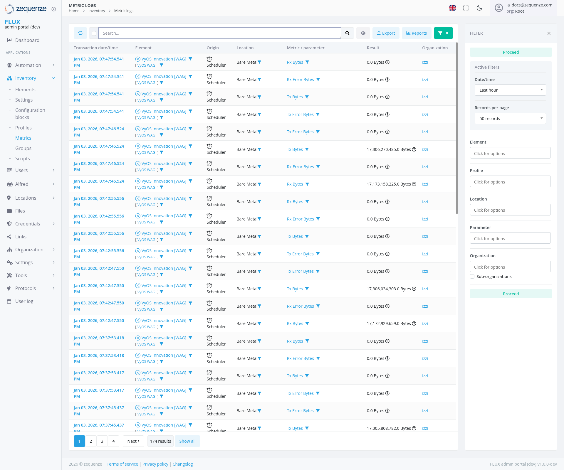 Screenshot - Metric logs