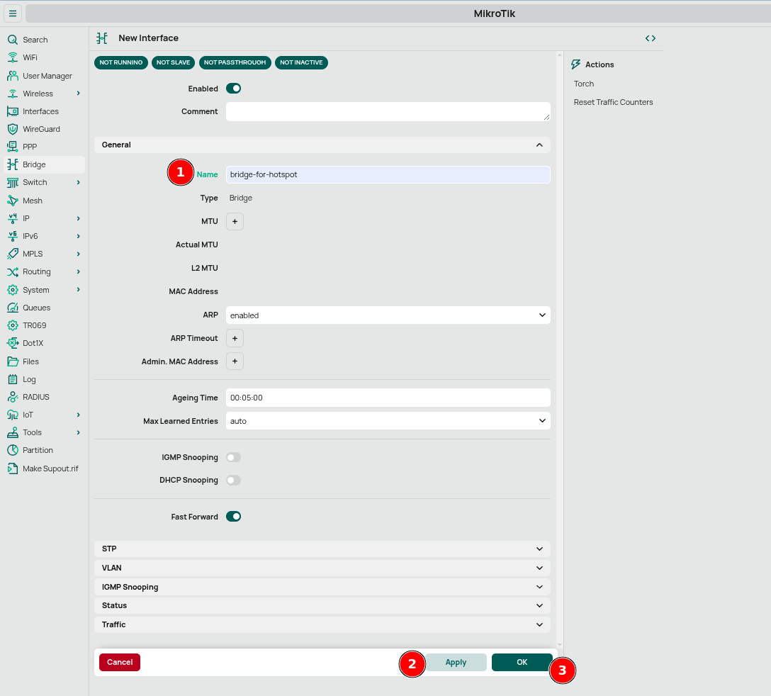 Configure bridge interface