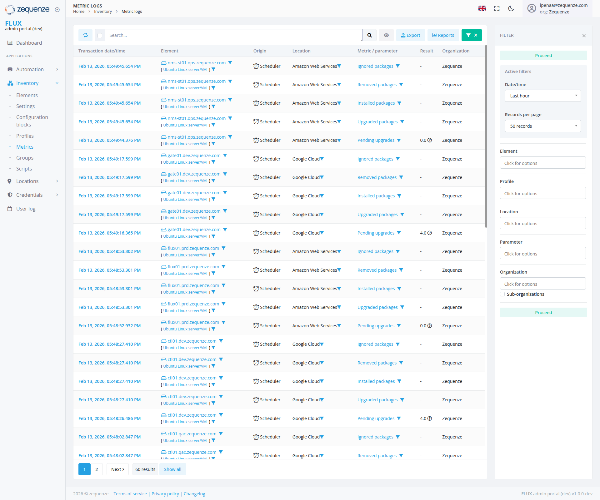 Screenshot - Metric logs