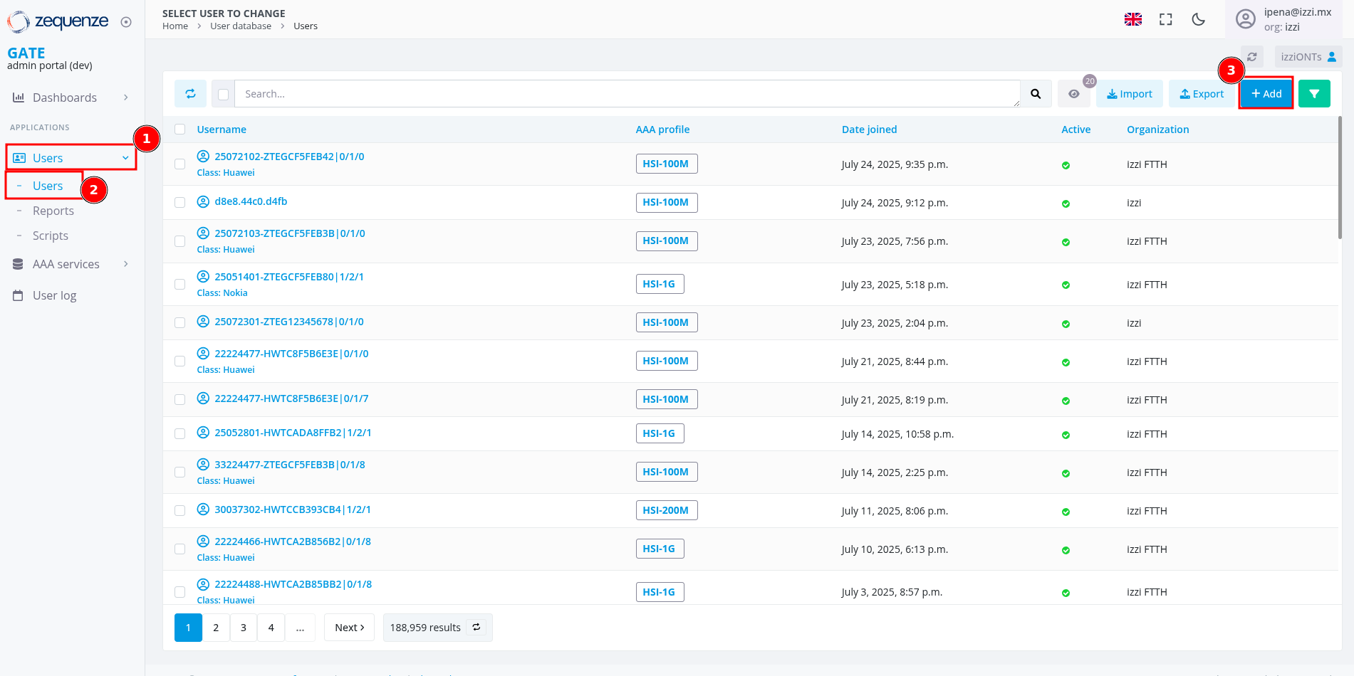 Lista de usuarios autenticados