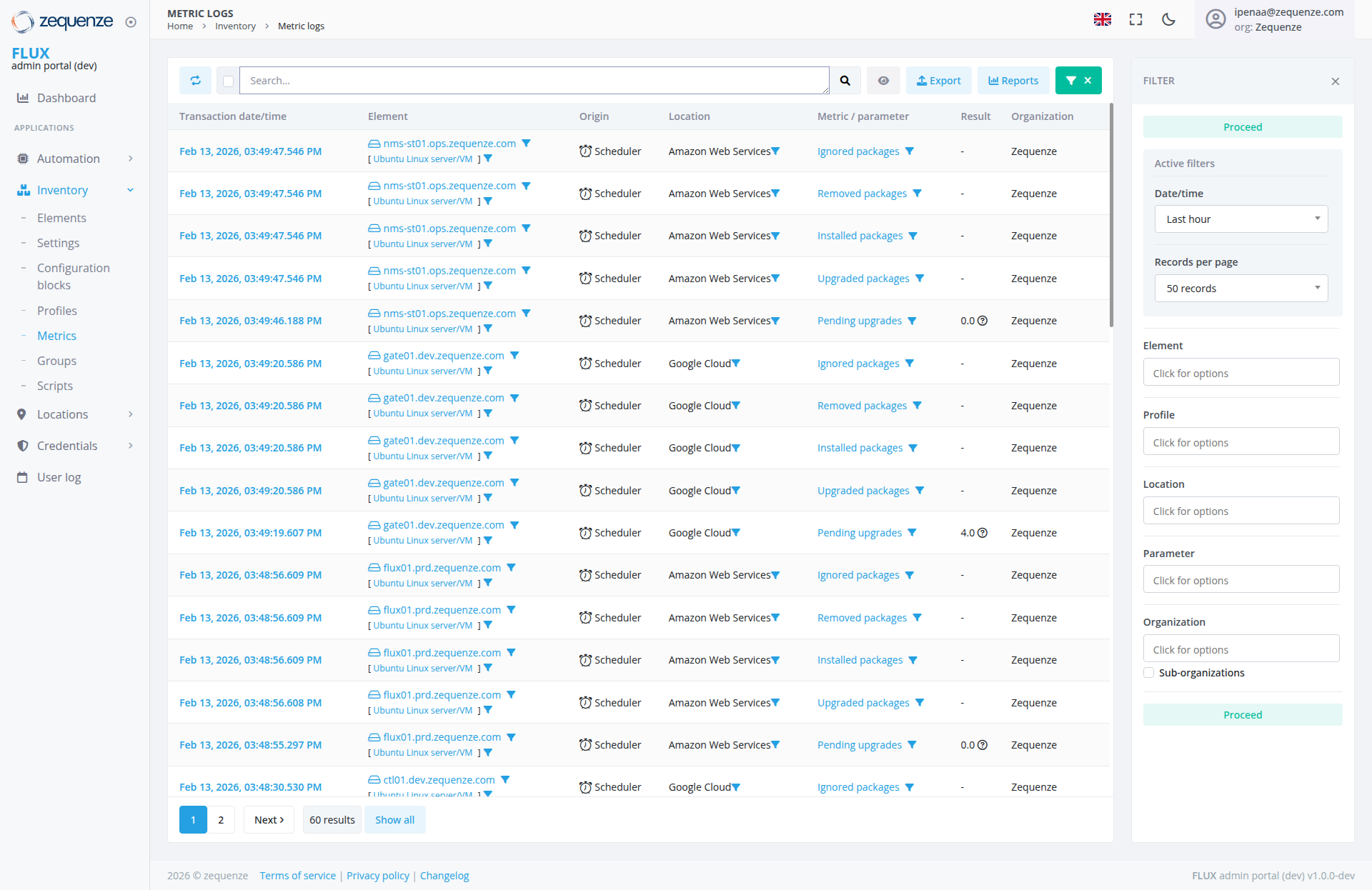 Screenshot - Metric logs