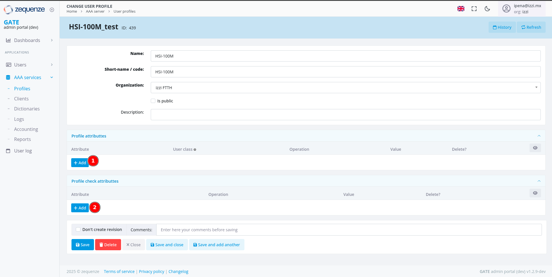 Opciones de atributos