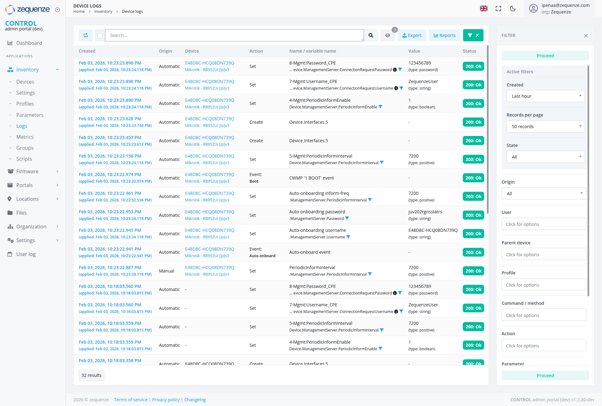 Screenshot - Device logs