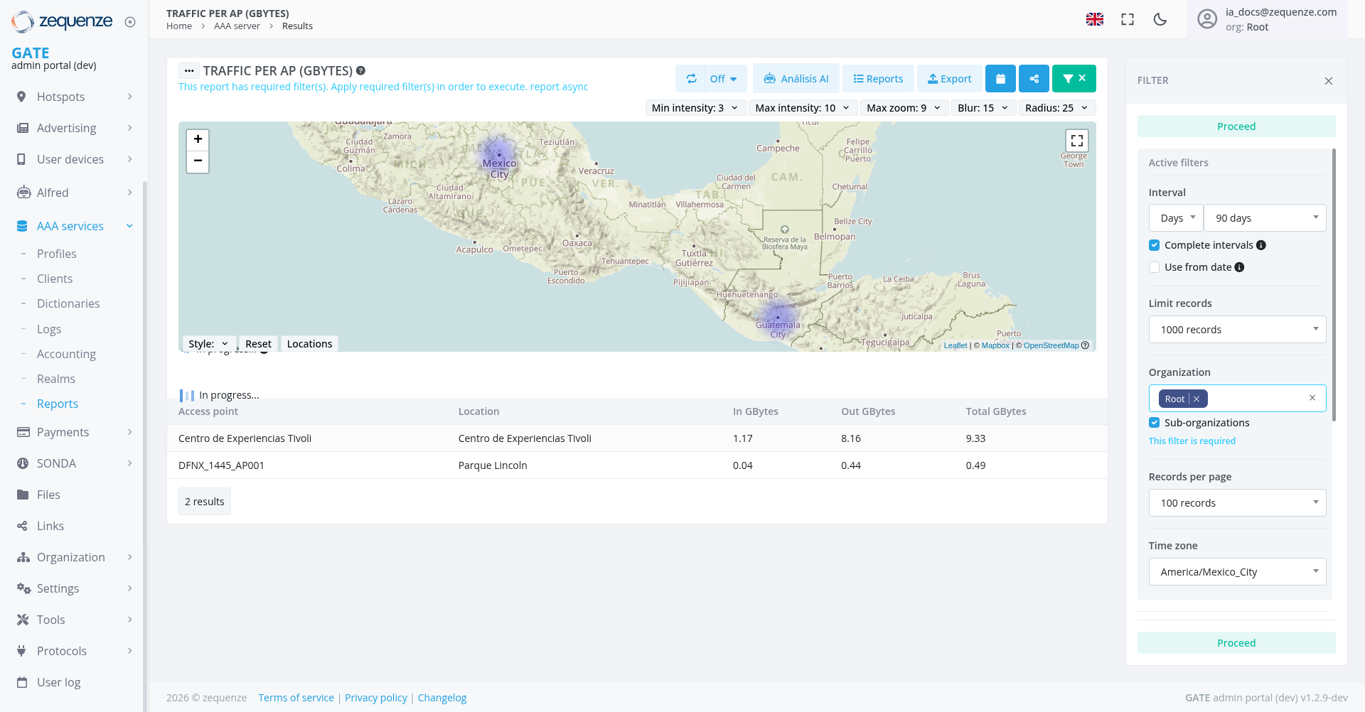 Screenshot - Results: Traffic per AP (GBytes)