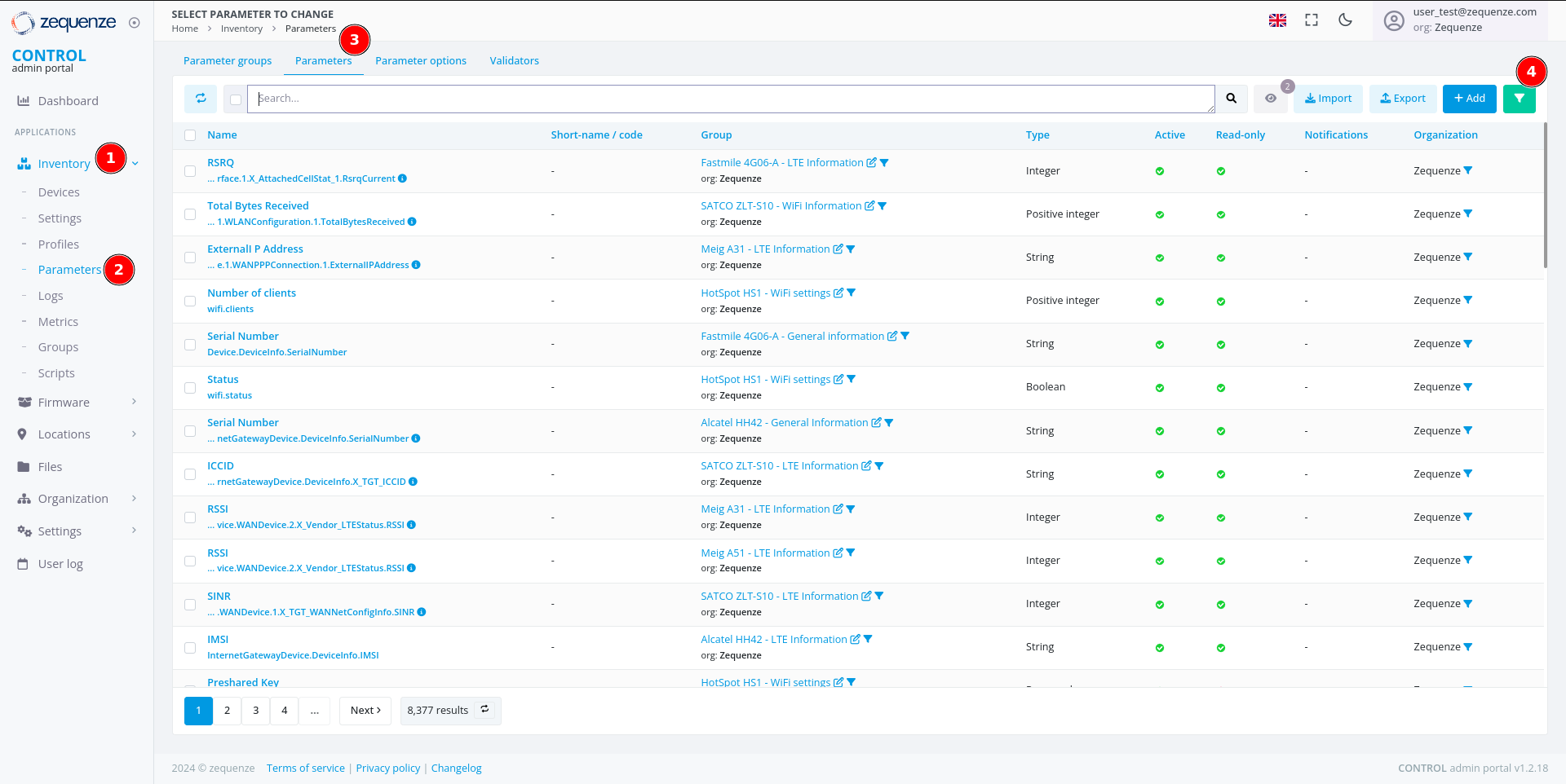 Navigation to Parameters