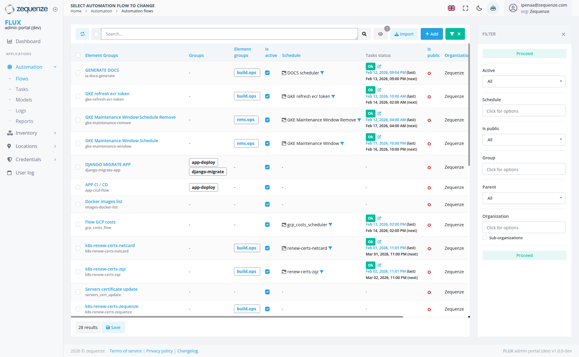 Screenshot - Automation flows