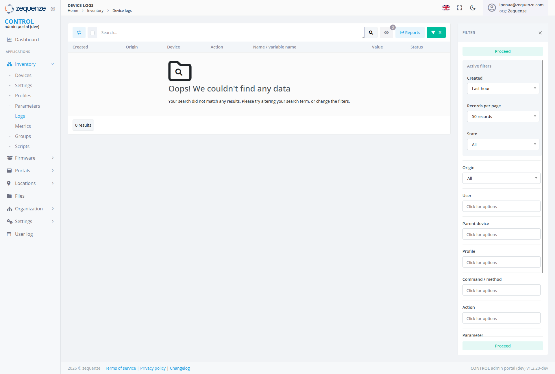Screenshot - Device logs