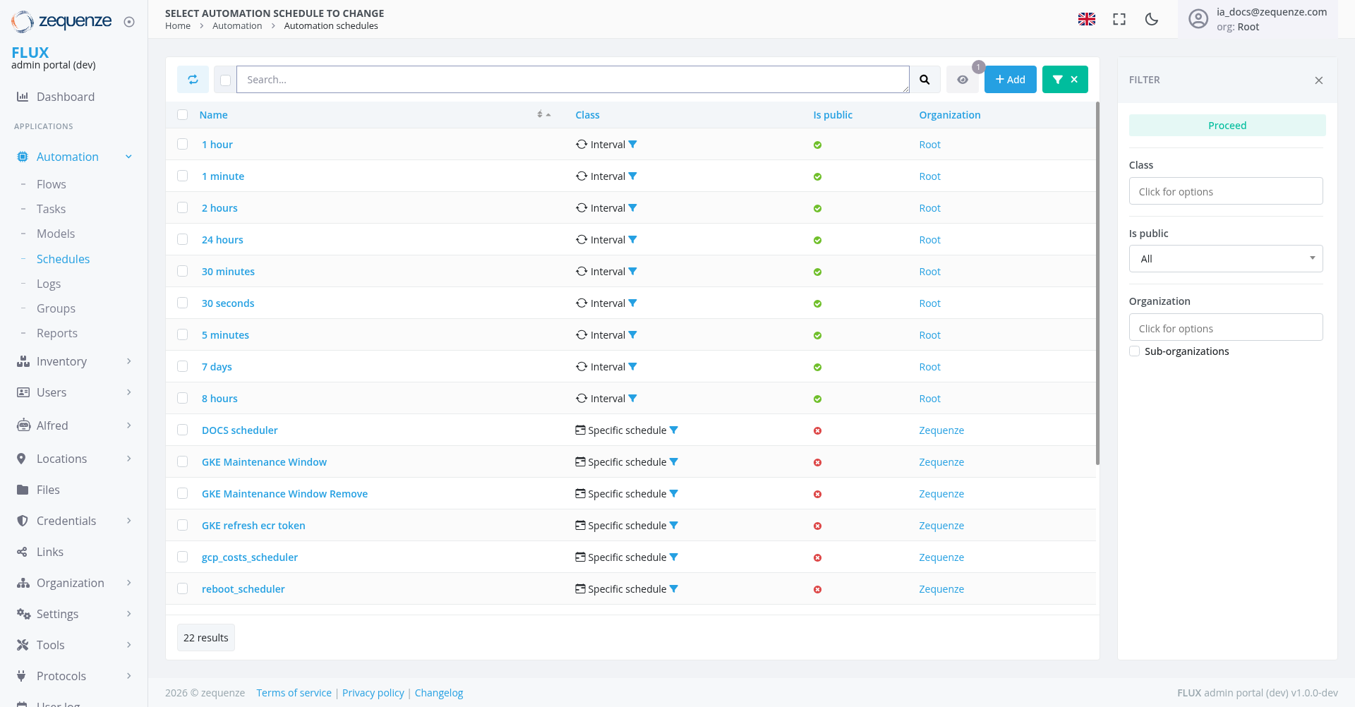Screenshot - Automation schedules