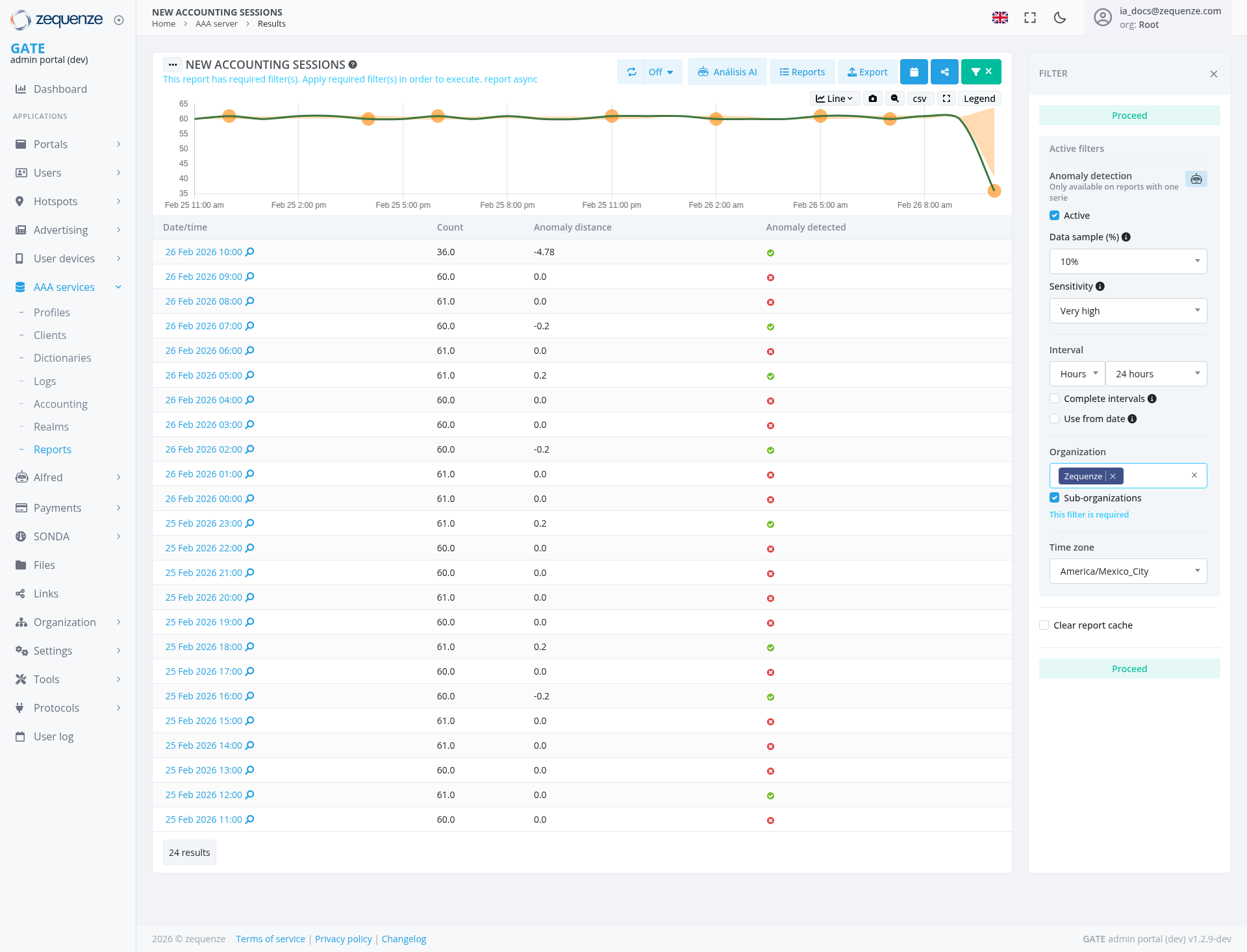 Screenshot - Results: New accounting sessions