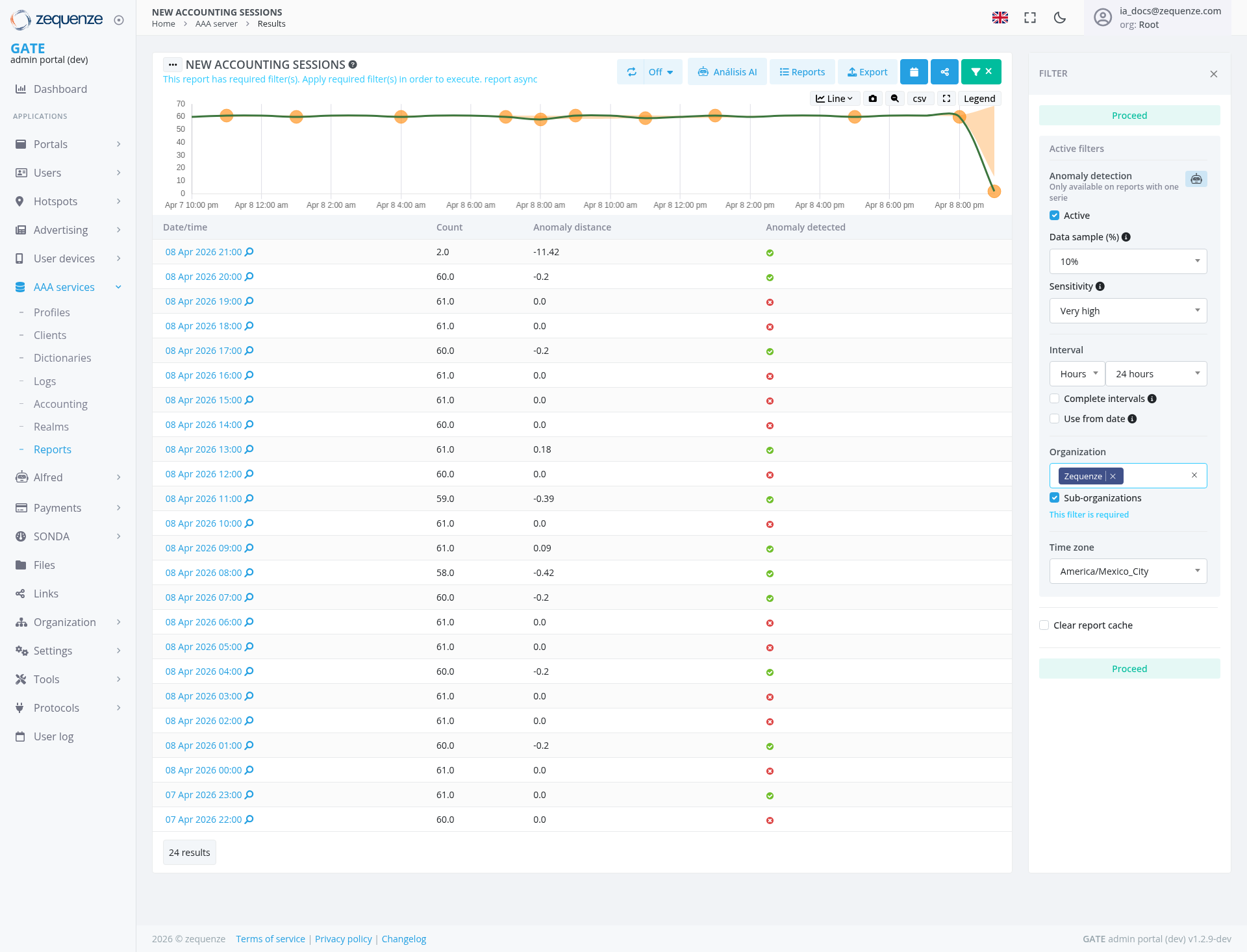 Screenshot - Results: New accounting sessions